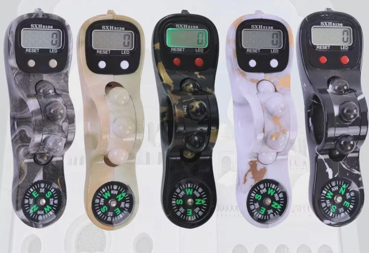 2Pcs Digital Finger Tasbeeh Counter W Qibla Compass & Led, Islamic Prayer Clicker