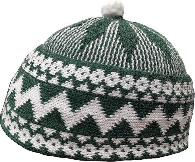 Zigzag Haji Wool Men Cap Beanie Islamic Prayer Hat Topi Kufi with White Ball - image 4