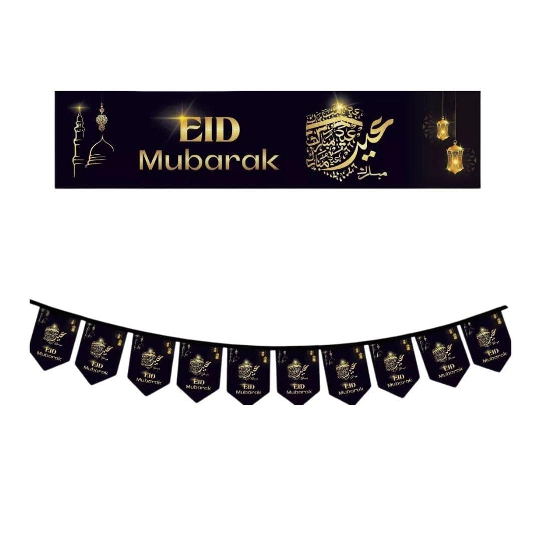 2X Eid Decoration (2 Banner,10 Bunting)Islamic Celebration, Different Colors - image 4