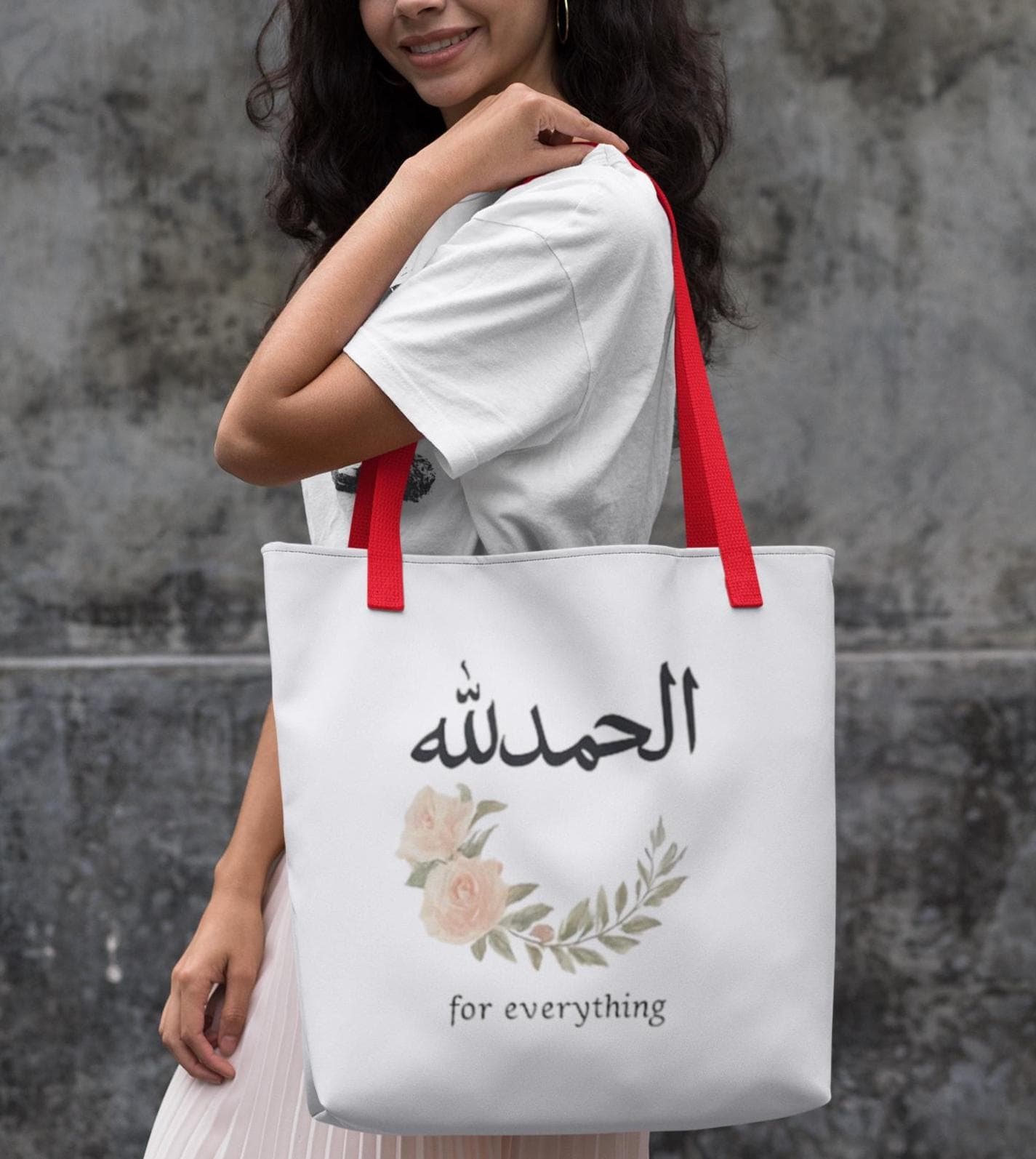 Alhamdulillah Tote Bag Islamic Floral Calligraphy Design Muslim Gift for Women Arabic Thankful Quote Bag Islamic Gift Ideas Gift for women
