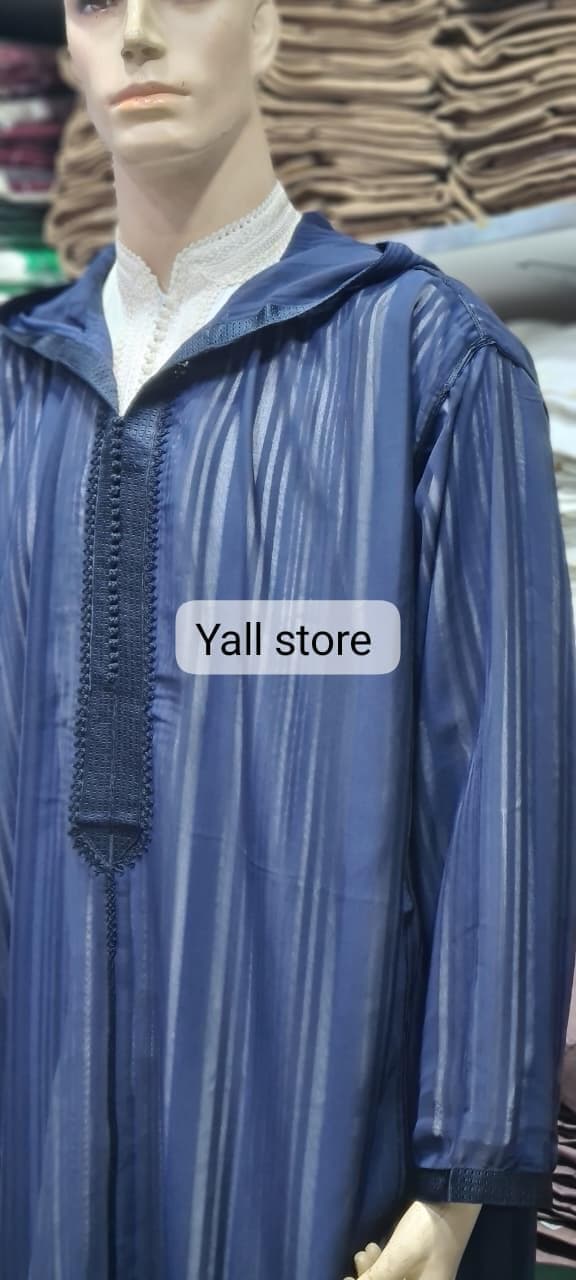 Handmade Moroccan Navy Blue Transparent Djellaba - Stitched Islamic Menswear - image 3