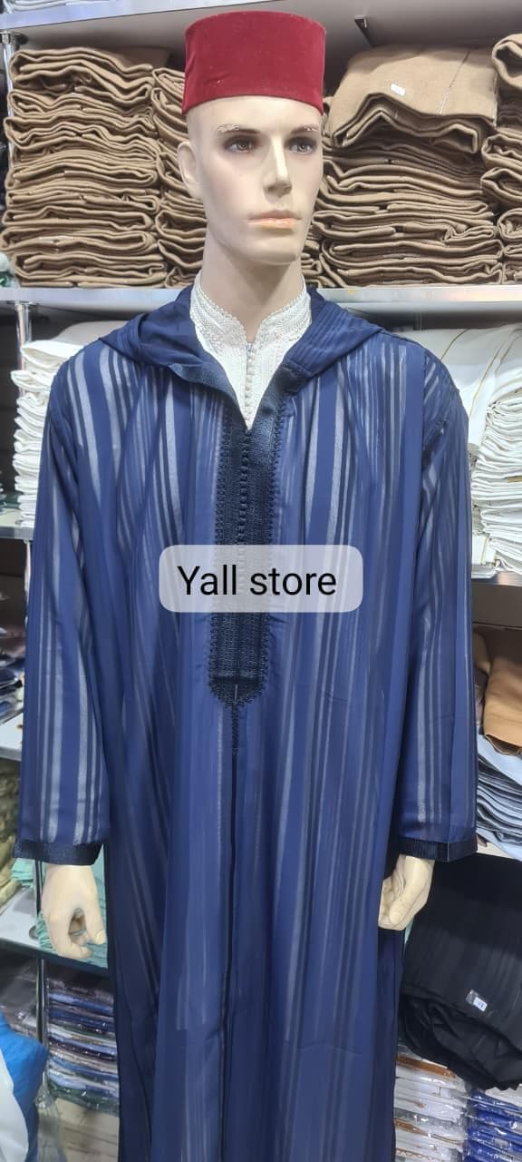Handmade Moroccan Navy Blue Transparent Djellaba - Stitched Islamic Menswear - image 5