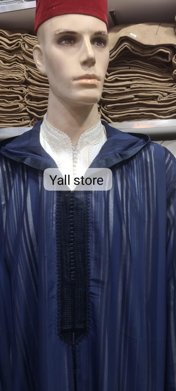 Handmade Moroccan Navy Blue Transparent Djellaba - Stitched Islamic Menswear - image 4