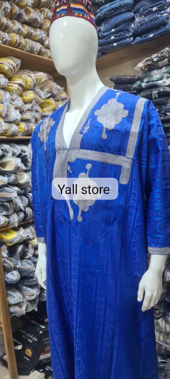 Caftan touareg brodé à la main avec écharpe : Djellaba marocaine en coton du Sahara