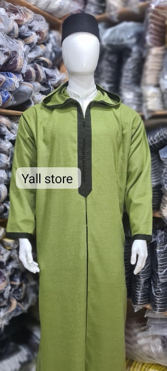 Men's Green Moroccan Mlifa Djellaba, Embroidered Traditional Robe