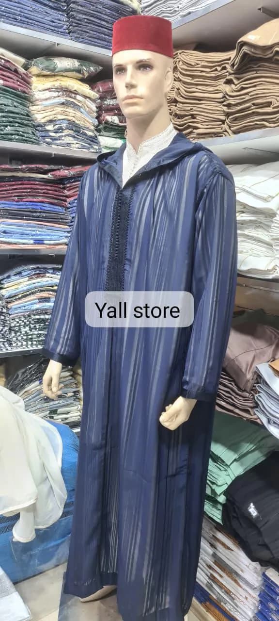 Handmade Moroccan Navy Blue Transparent Djellaba - Stitched Islamic Menswear