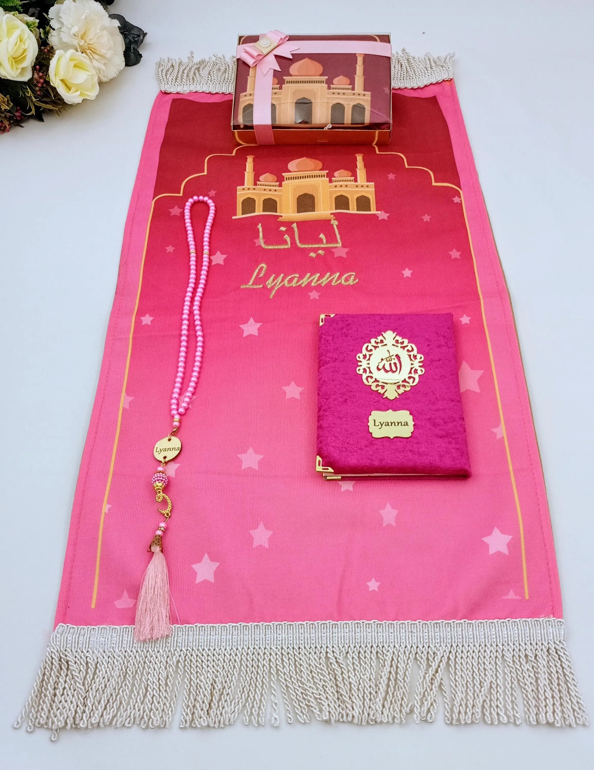 Personalized Kids Prayer Mat Quran Tasbih Gift Set for Boys | Salah Mat Janamaz Ramadan Eid Hajj Umrah Birthday Graduation Gifts for Kids