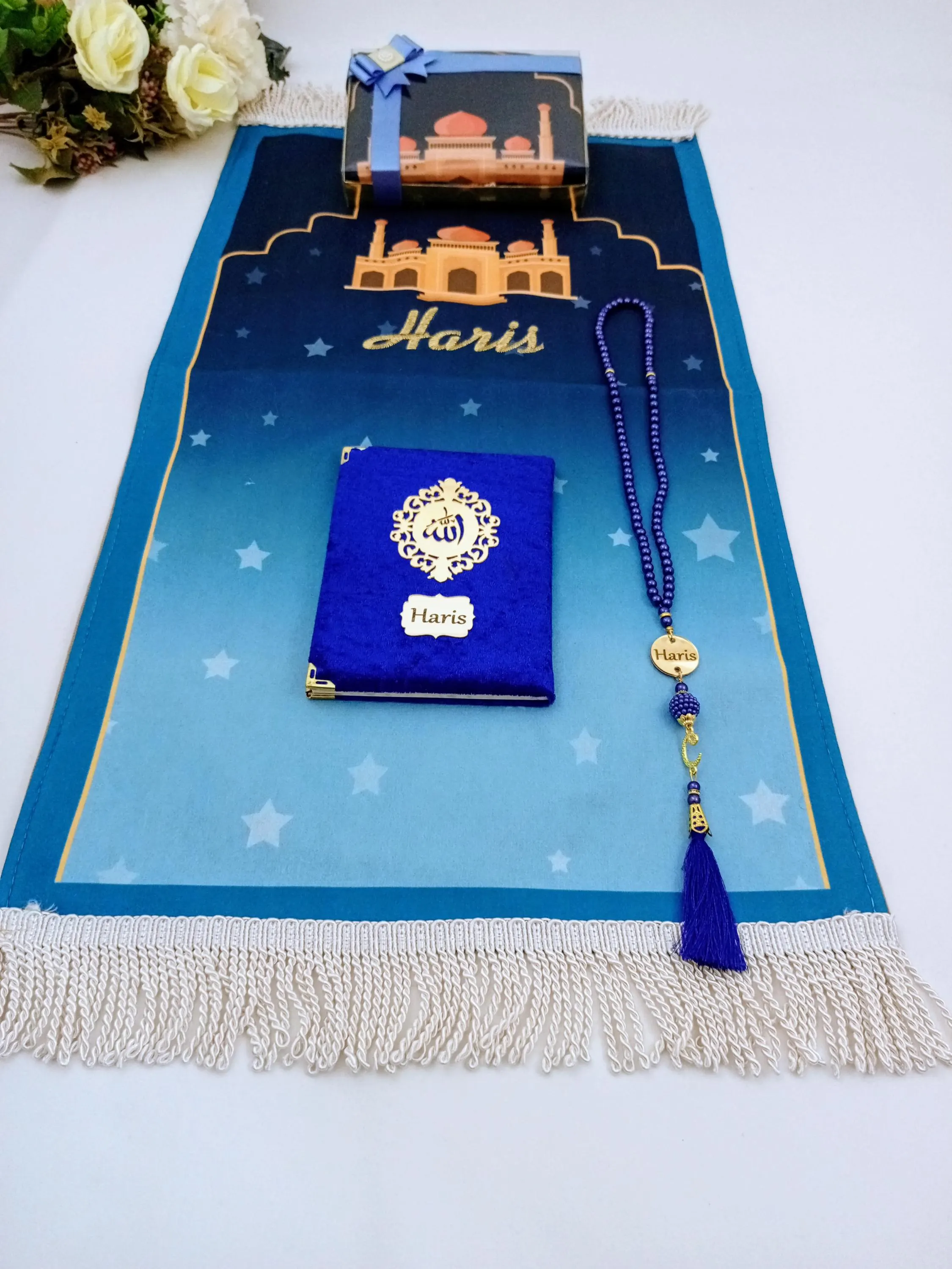 Personalized Kids Prayer Mat Quran Tasbih Gift Set for Boys | Salah Mat Janamaz Ramadan Eid Hajj Umrah Birthday Graduation Gifts for Kids