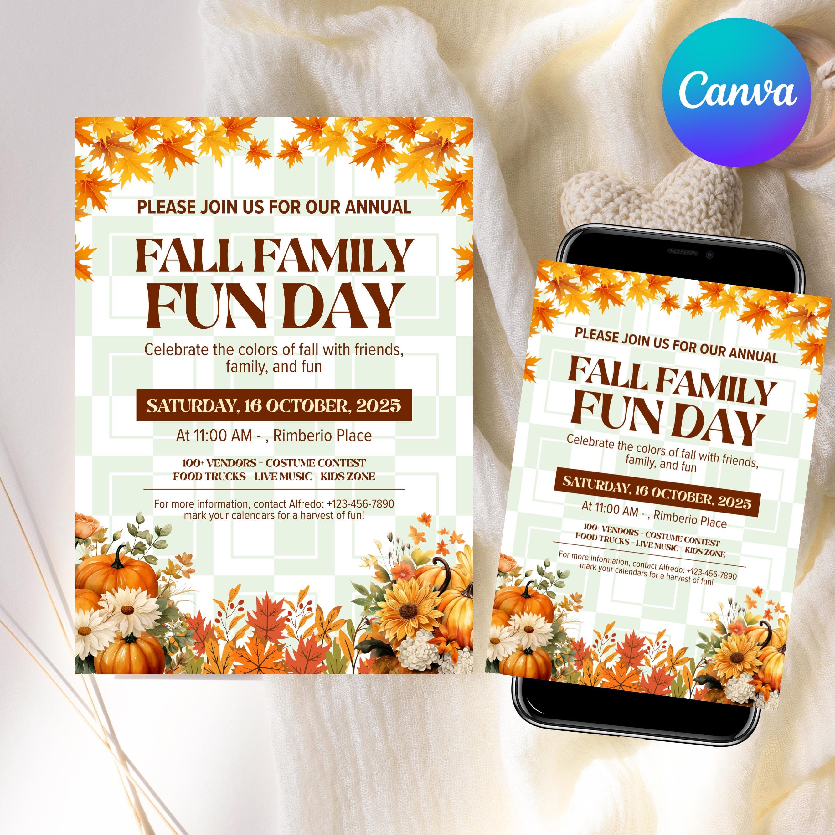 Fall Family Fun Day Invitation, Autumn Celebration Flyer, Editable Template for Harvest Events, Church Fall Festival, Canva Editable