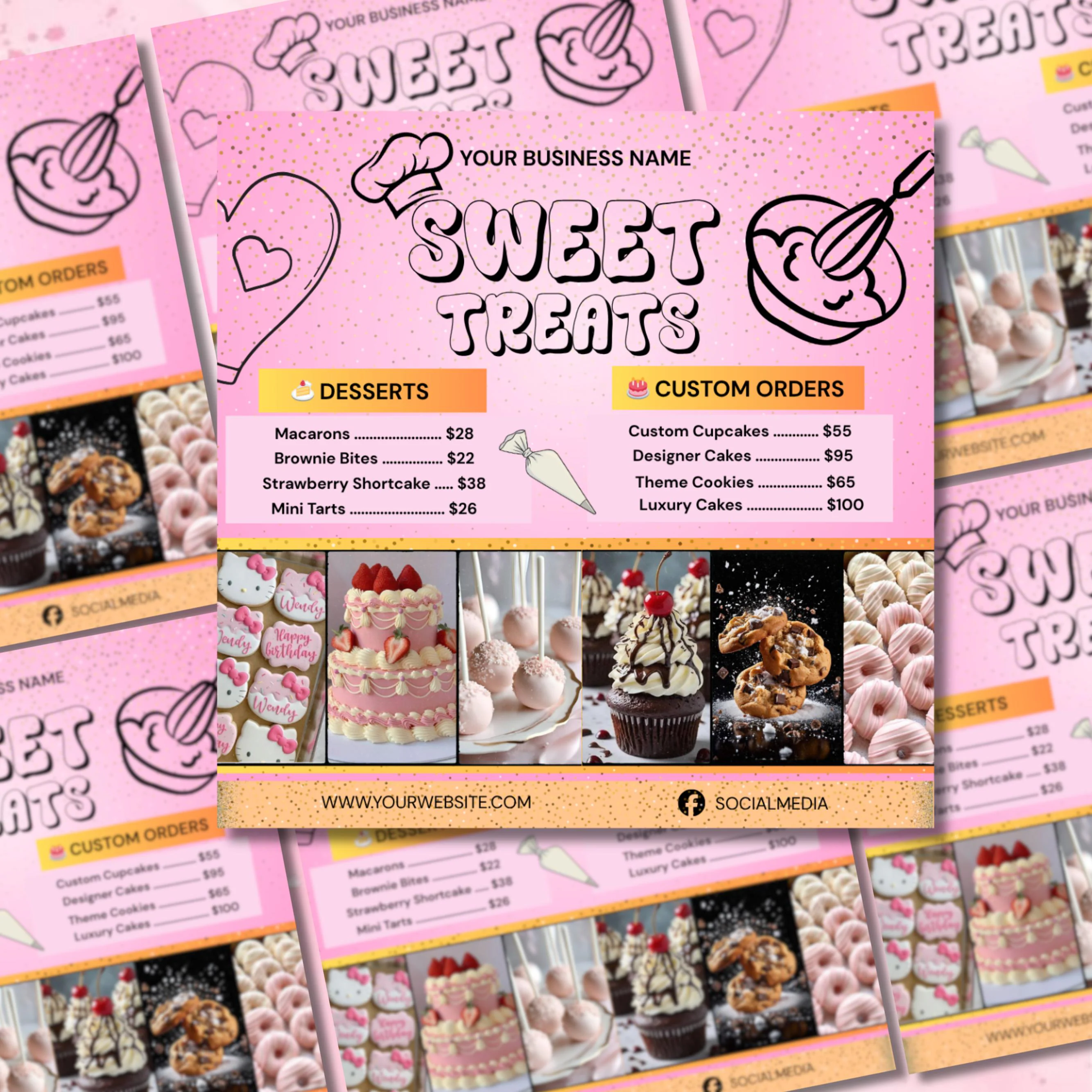 Bakery Flyer, Sweet Treats Flyer, Bake Sale Flyer, Dessert Flyer, Bake Shop Flyer, Pastry Flyer, Cake Business Flyer, Canva Editable
