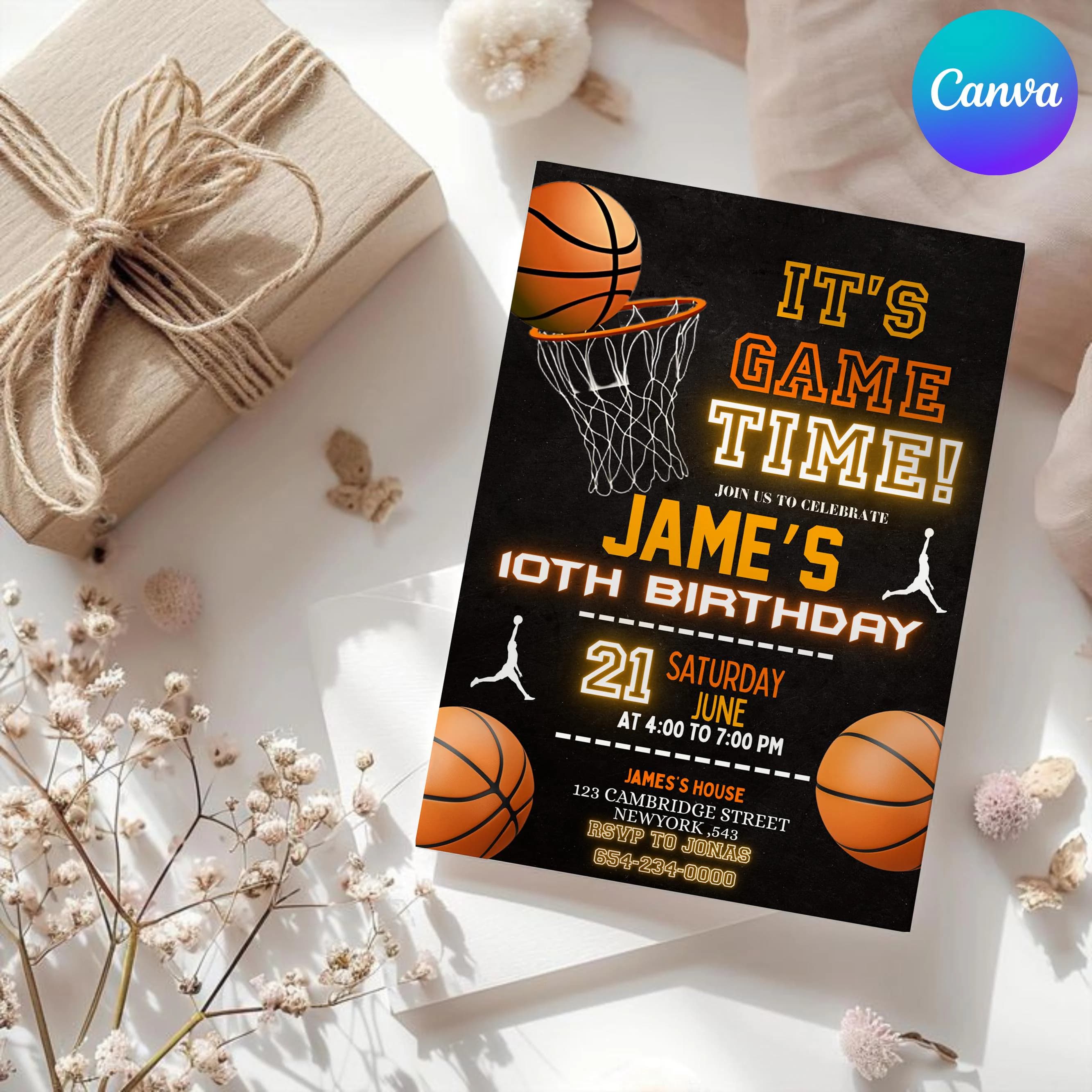 Basketball birthday Invitation, birthday invitation, Boys Girls Basketball Invite, sport birthday invite, Basketball Invite, Canva Editable