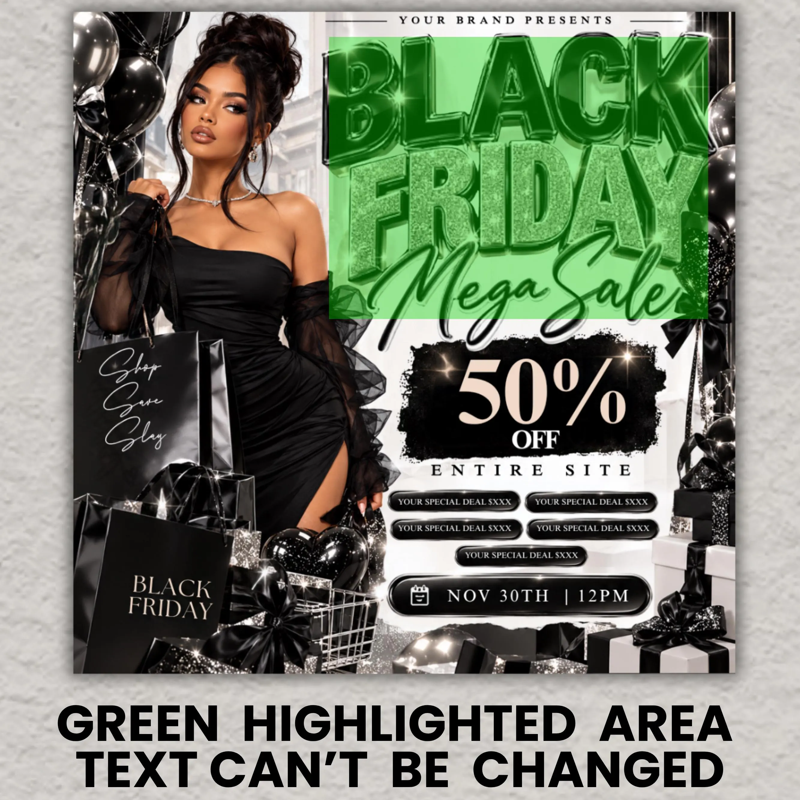 Black Friday Sale Flyer, Editable Canva Template, Black Silver Boutique Promo, Beauty Business Sale Flyer, Social Media Instant Download