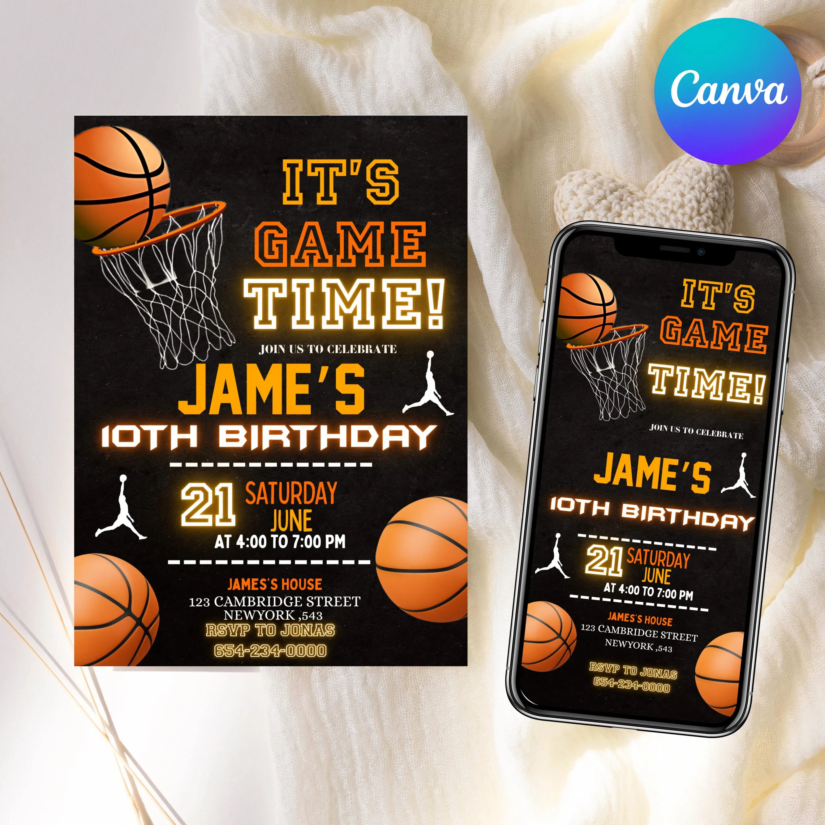 Basketball birthday Invitation, birthday invitation, Boys Girls Basketball Invite, sport birthday invite, Basketball Invite, Canva Editable