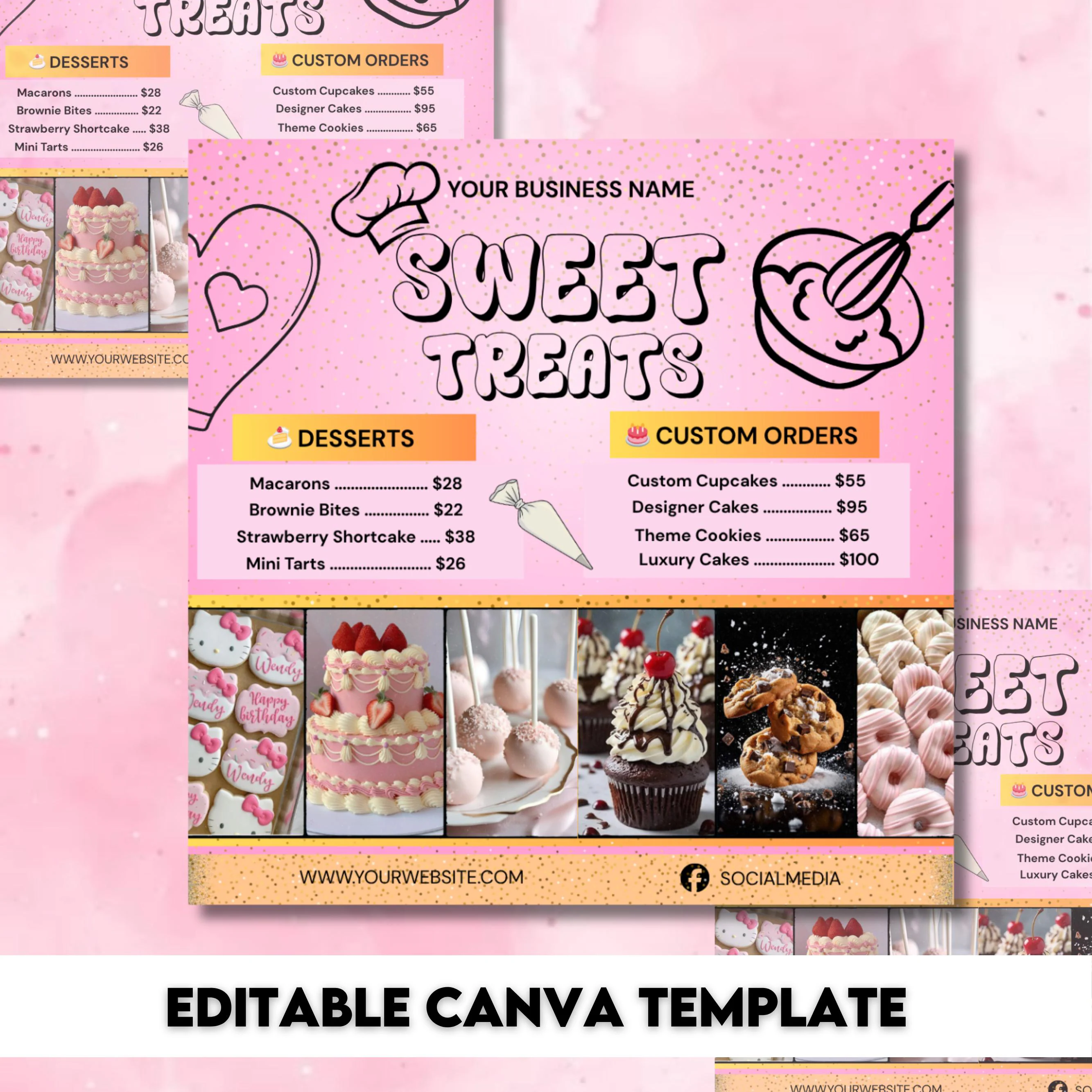 Bakery Flyer, Sweet Treats Flyer, Bake Sale Flyer, Dessert Flyer, Bake Shop Flyer, Pastry Flyer, Cake Business Flyer, Canva Editable
