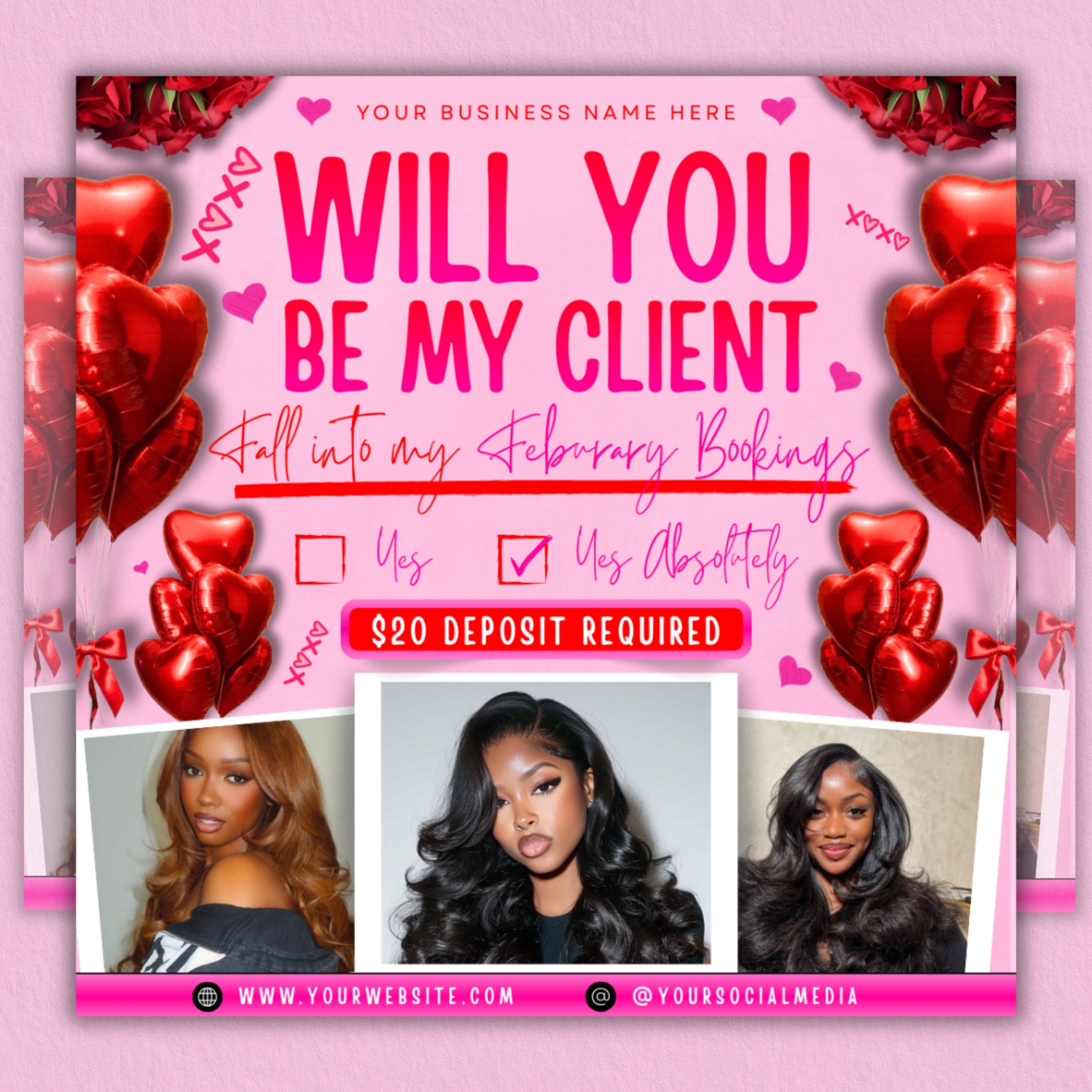 February Booking Flyer, Valentines Day Booking Flyer, Makeup, Hair flyer, Lashes, Wax, Nails, Valentine Deals Flyer, DIY, Canva Editable