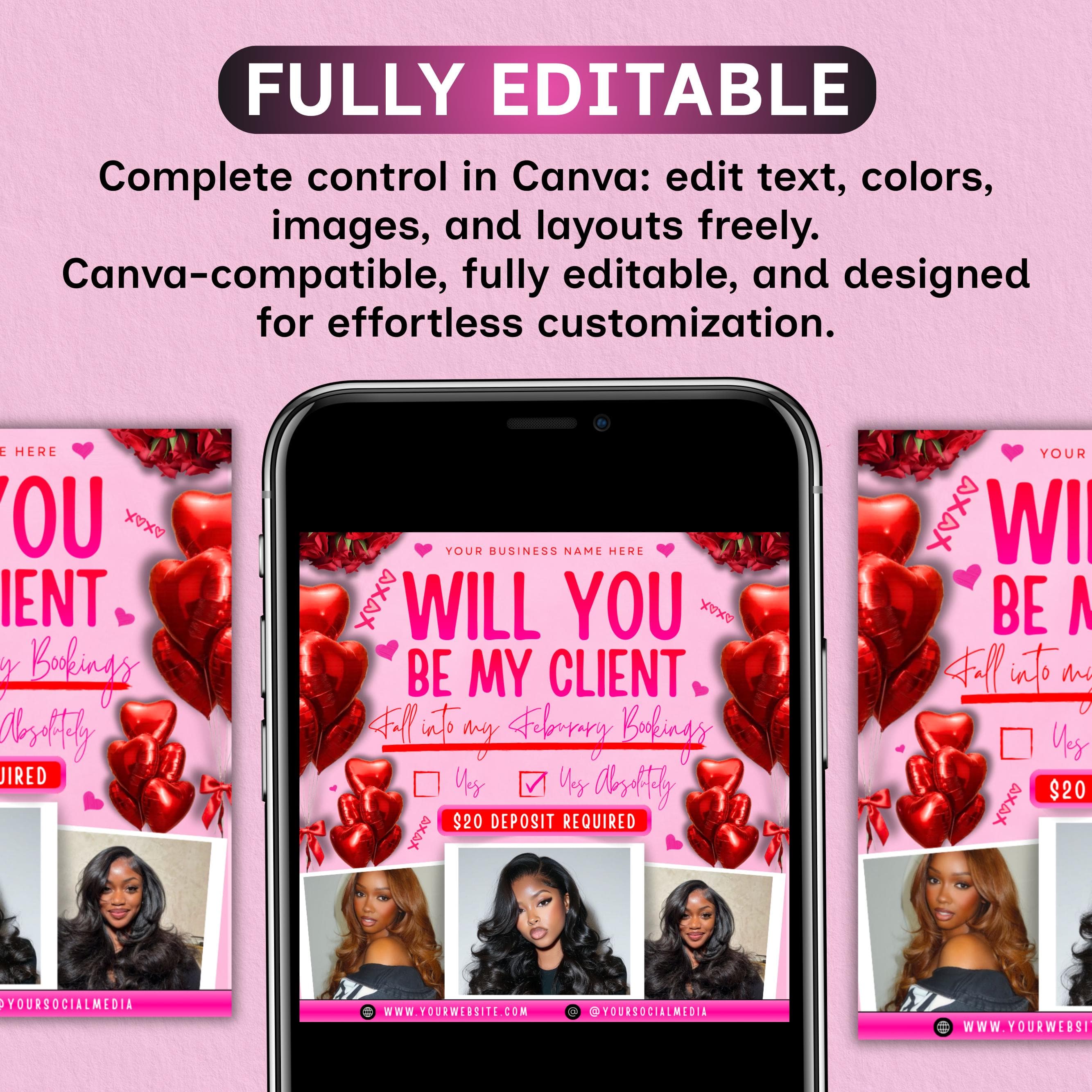 February Booking Flyer, Valentines Day Booking Flyer, Makeup, Hair flyer, Lashes, Wax, Nails, Valentine Deals Flyer, DIY, Canva Editable
