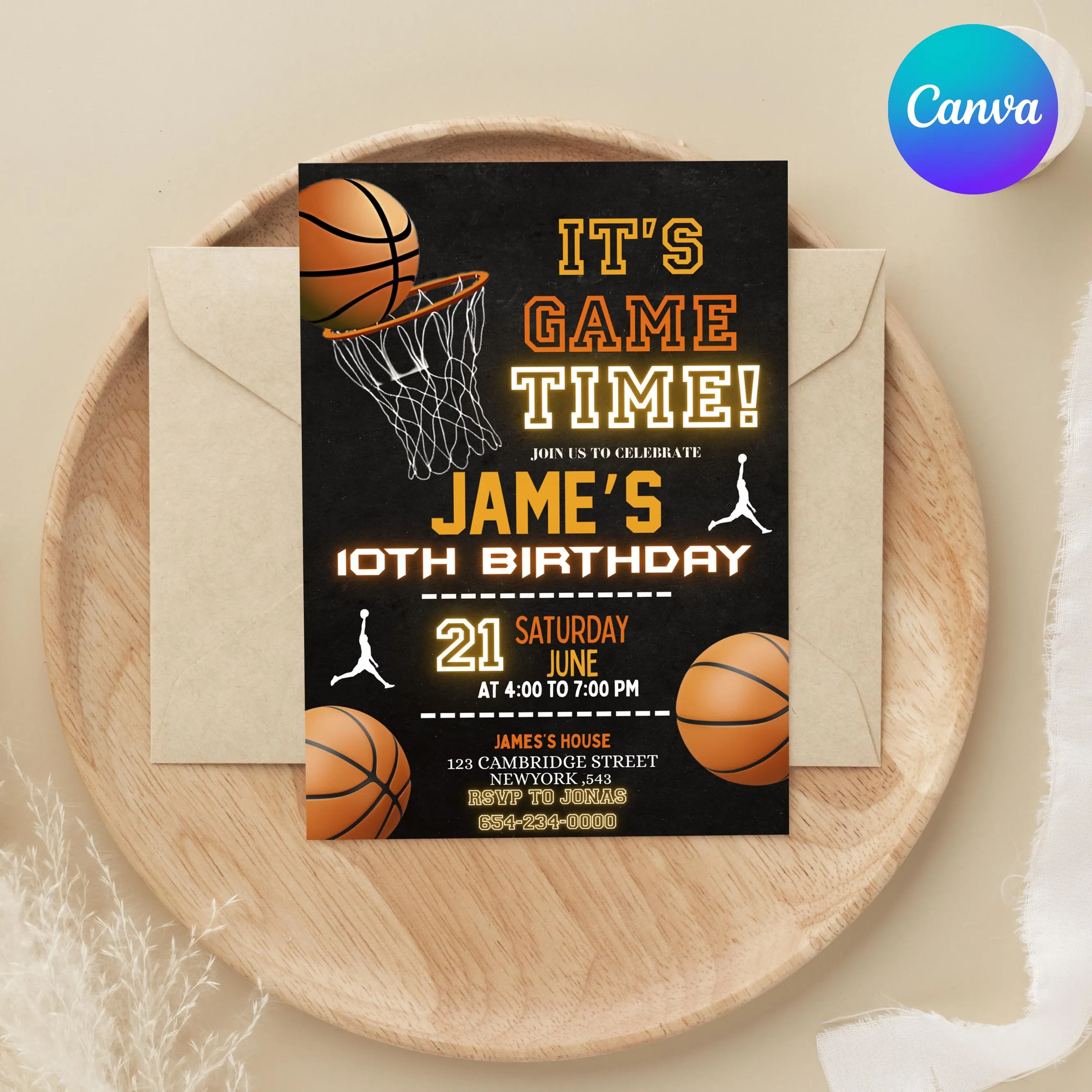 Basketball birthday Invitation, birthday invitation, Boys Girls Basketball Invite, sport birthday invite, Basketball Invite, Canva Editable