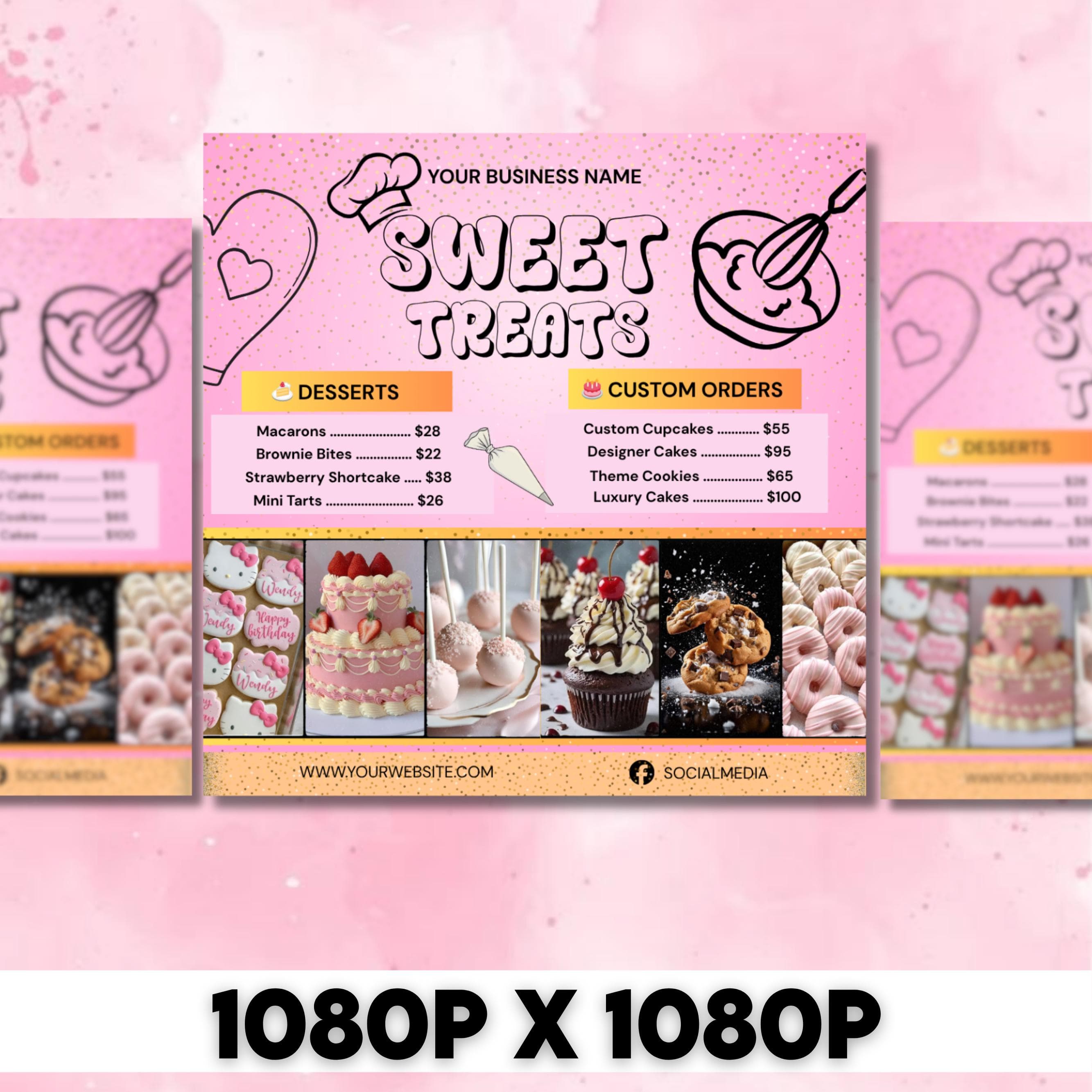 Bakery Flyer, Sweet Treats Flyer, Bake Sale Flyer, Dessert Flyer, Bake Shop Flyer, Pastry Flyer, Cake Business Flyer, Canva Editable