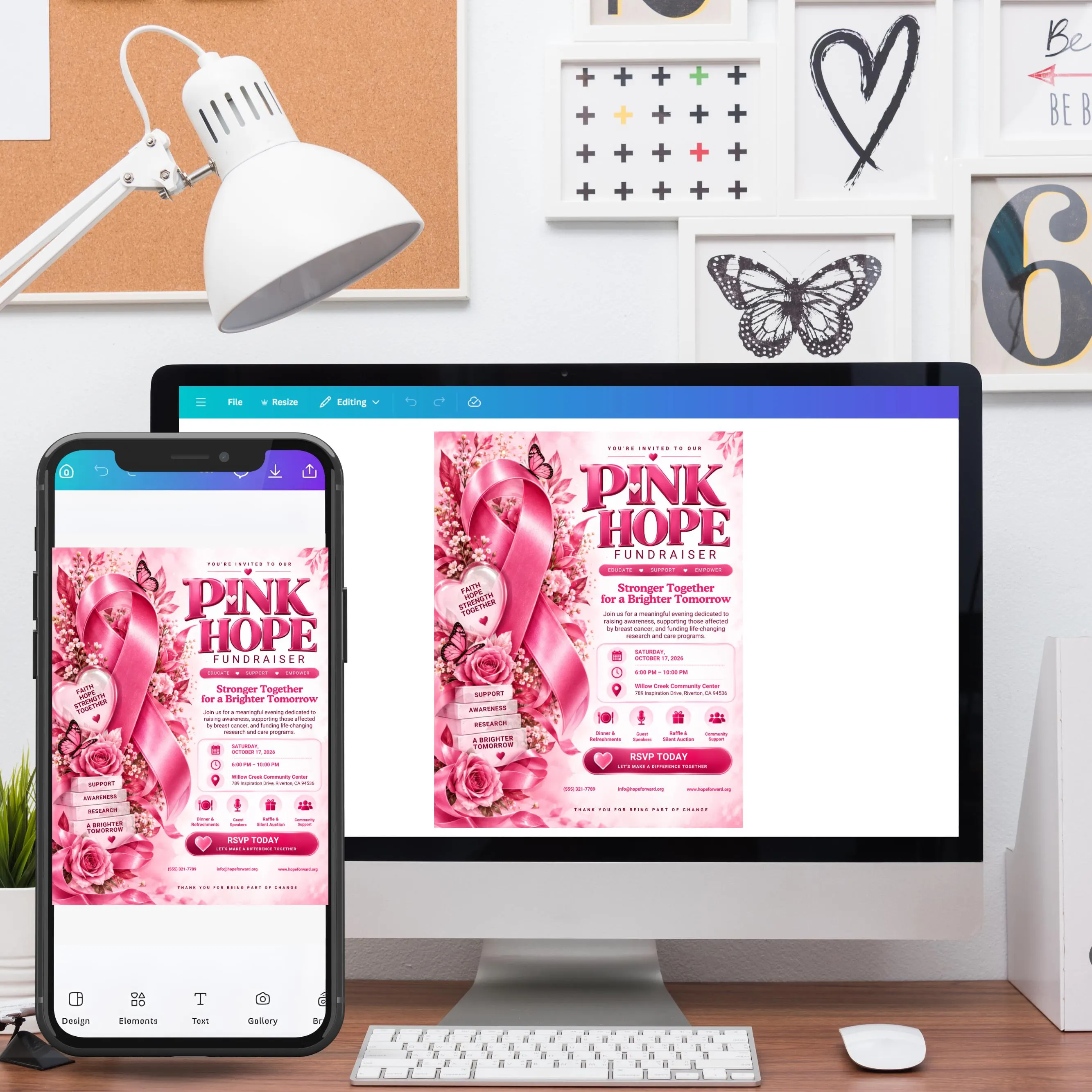 Pink Hope Fundraiser Flyer, Breast Cancer Awareness Event Template, Editable Canva Flyer, Charity Fundraiser Invitation, Instant Download