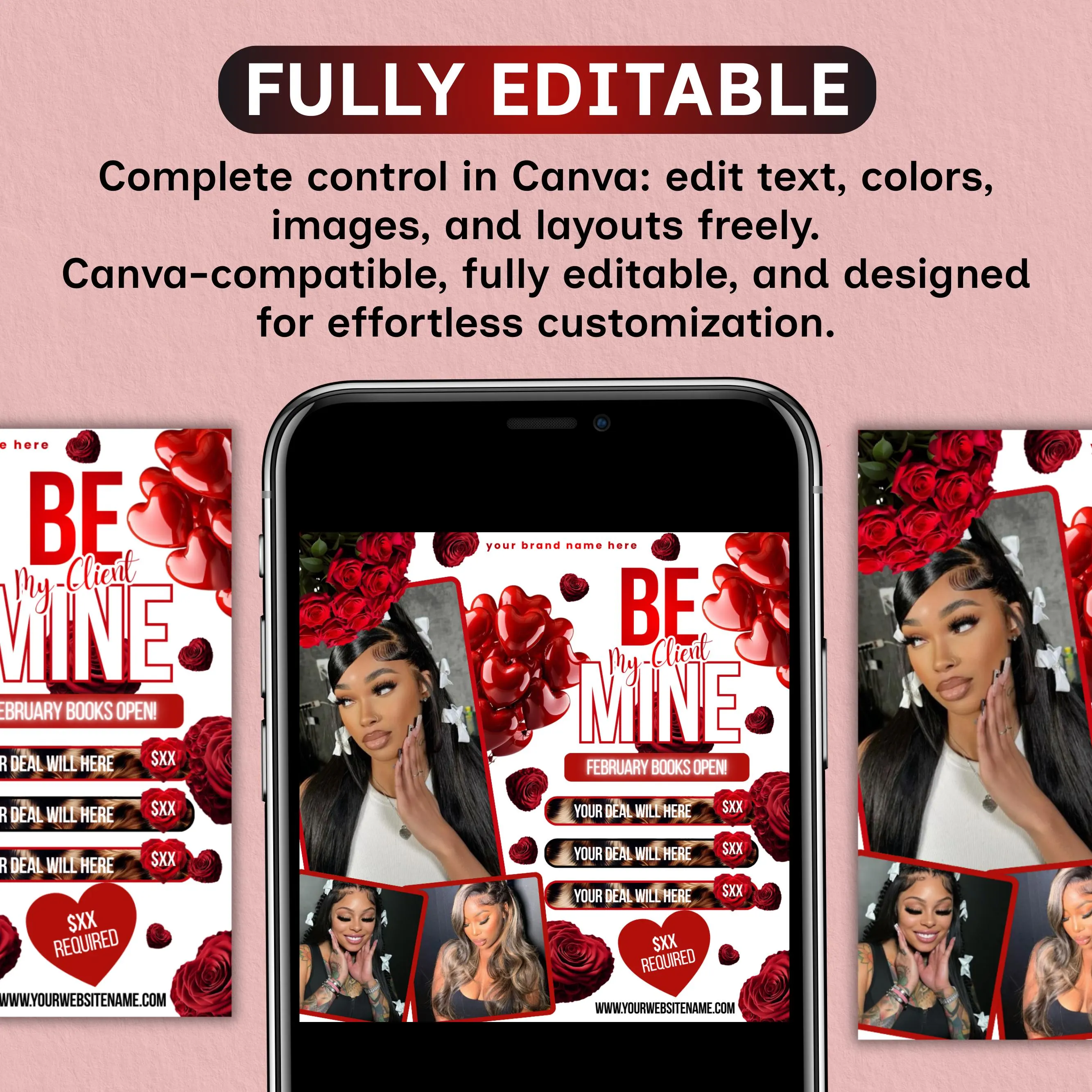 February Booking Flyer, Valentines Day Booking Flyer, February Booking, Holiday Deals Flyer, Makeup, Hair, Lashes, Nails, Canva Editable