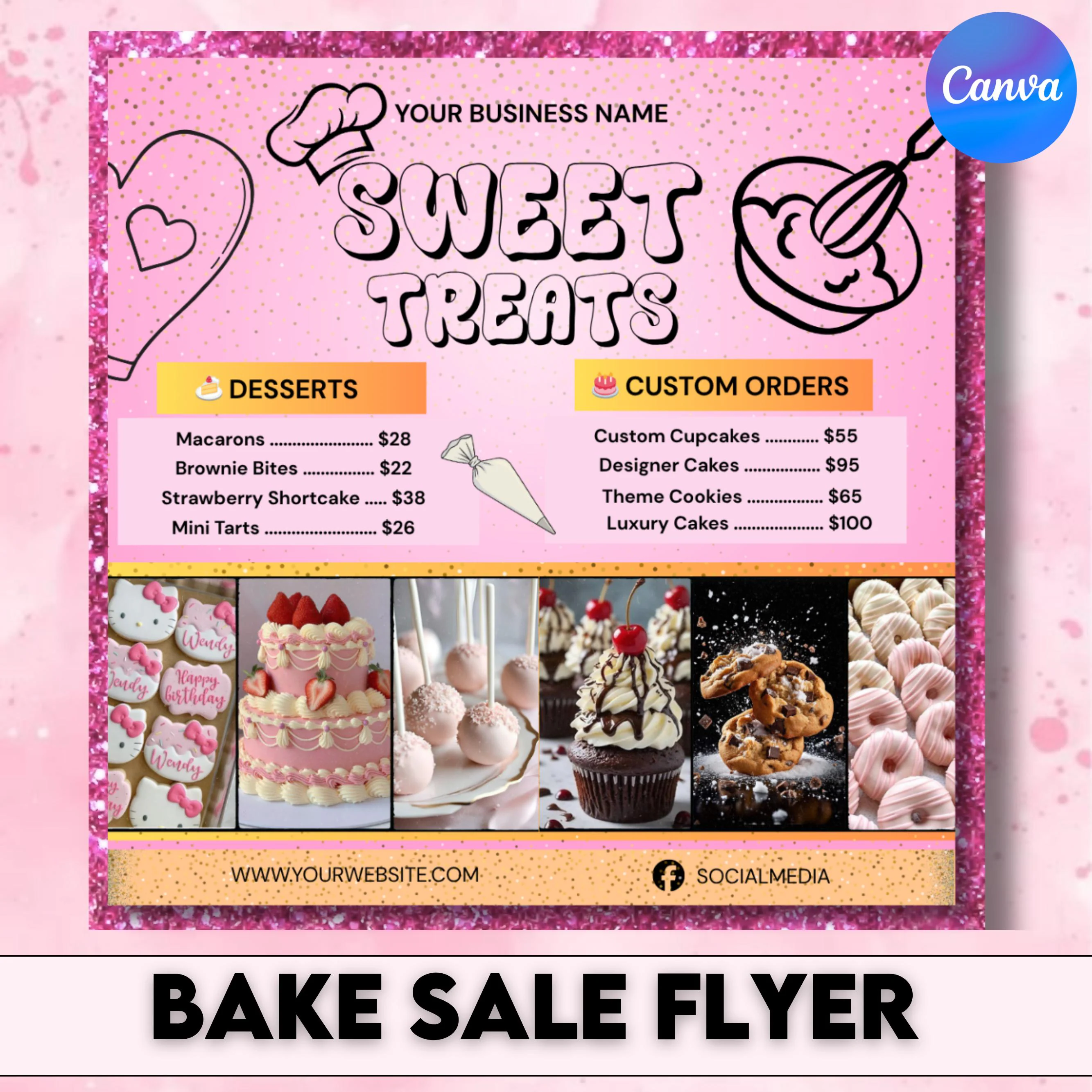 Bakery Flyer, Sweet Treats Flyer, Bake Sale Flyer, Dessert Flyer, Bake Shop Flyer, Pastry Flyer, Cake Business Flyer, Canva Editable