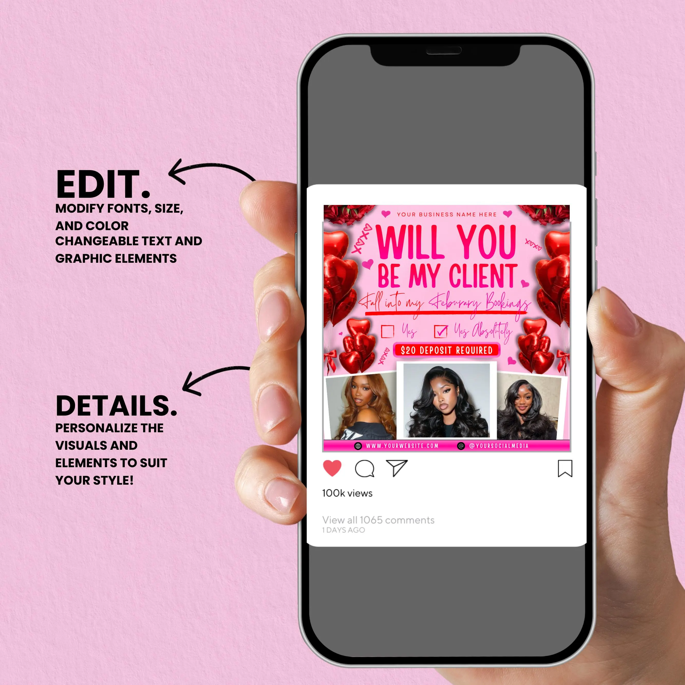 February Booking Flyer, Valentines Day Booking Flyer, Makeup, Hair flyer, Lashes, Wax, Nails, Valentine Deals Flyer, DIY, Canva Editable