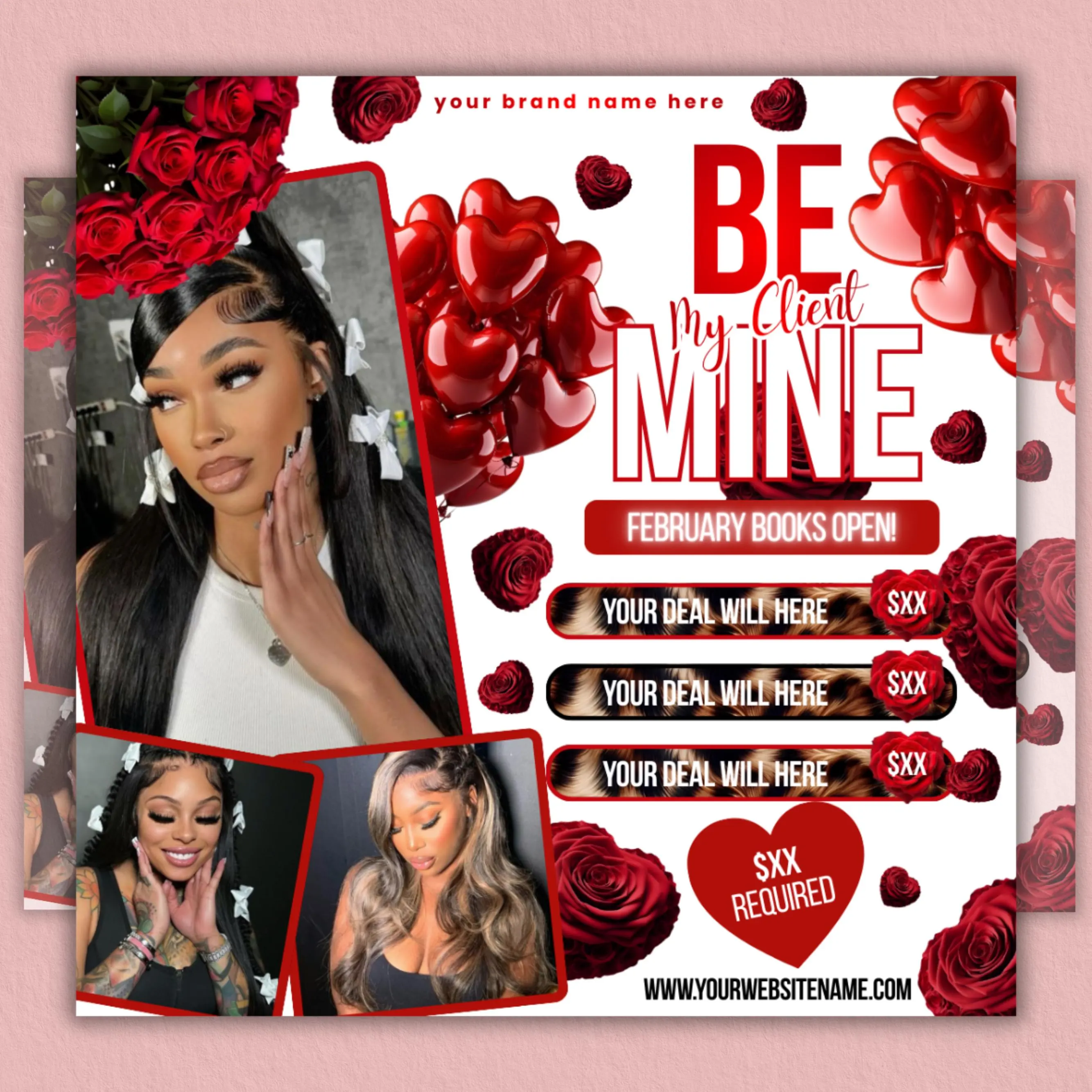 February Booking Flyer, Valentines Day Booking Flyer, February Booking, Holiday Deals Flyer, Makeup, Hair, Lashes, Nails, Canva Editable