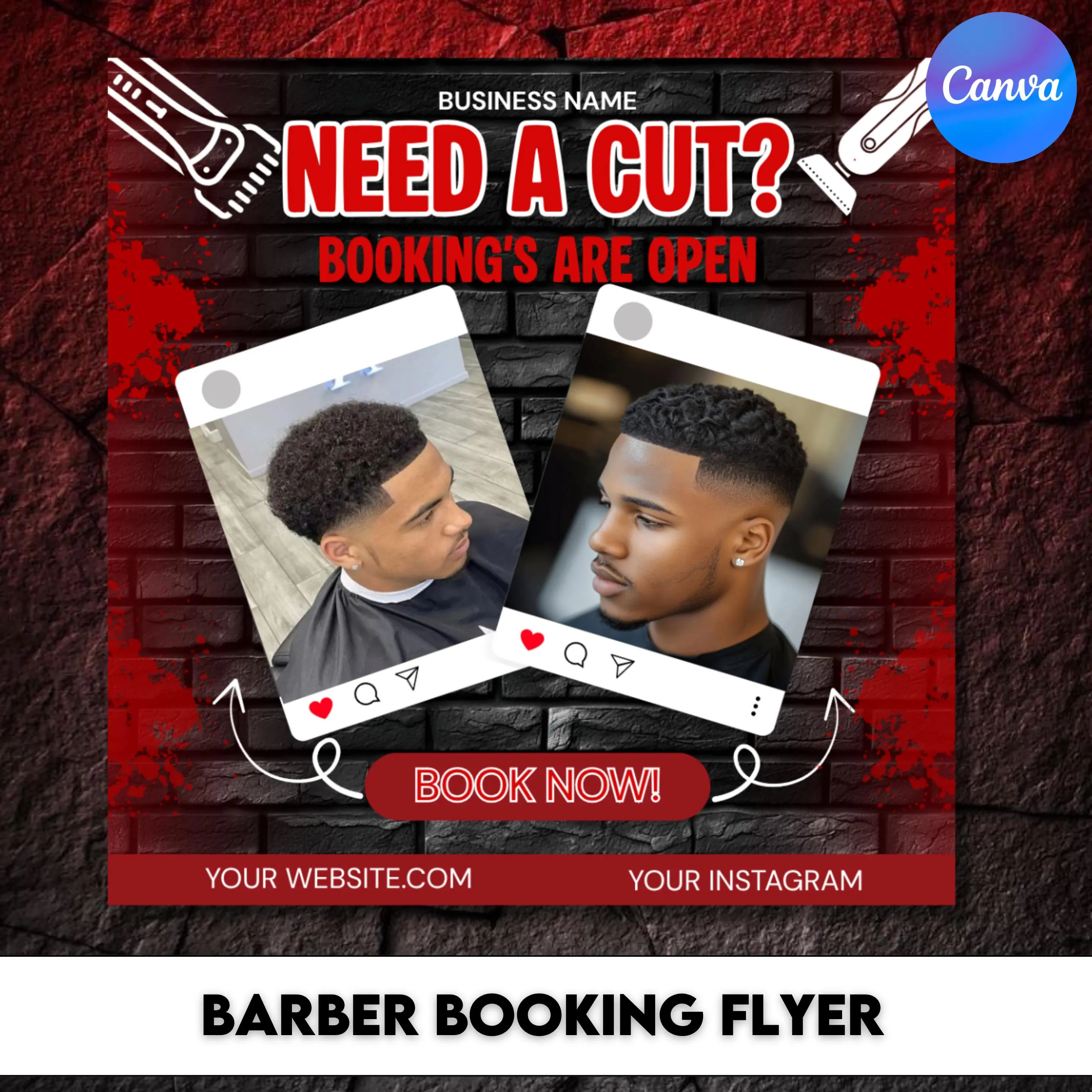 Barber Booking Flyer, Barber Shop Flyer, Booking Flyer, Book Now, Haircut, Barber Business Flyer, Loc & Retwist, Hairstylist, Canva Editable