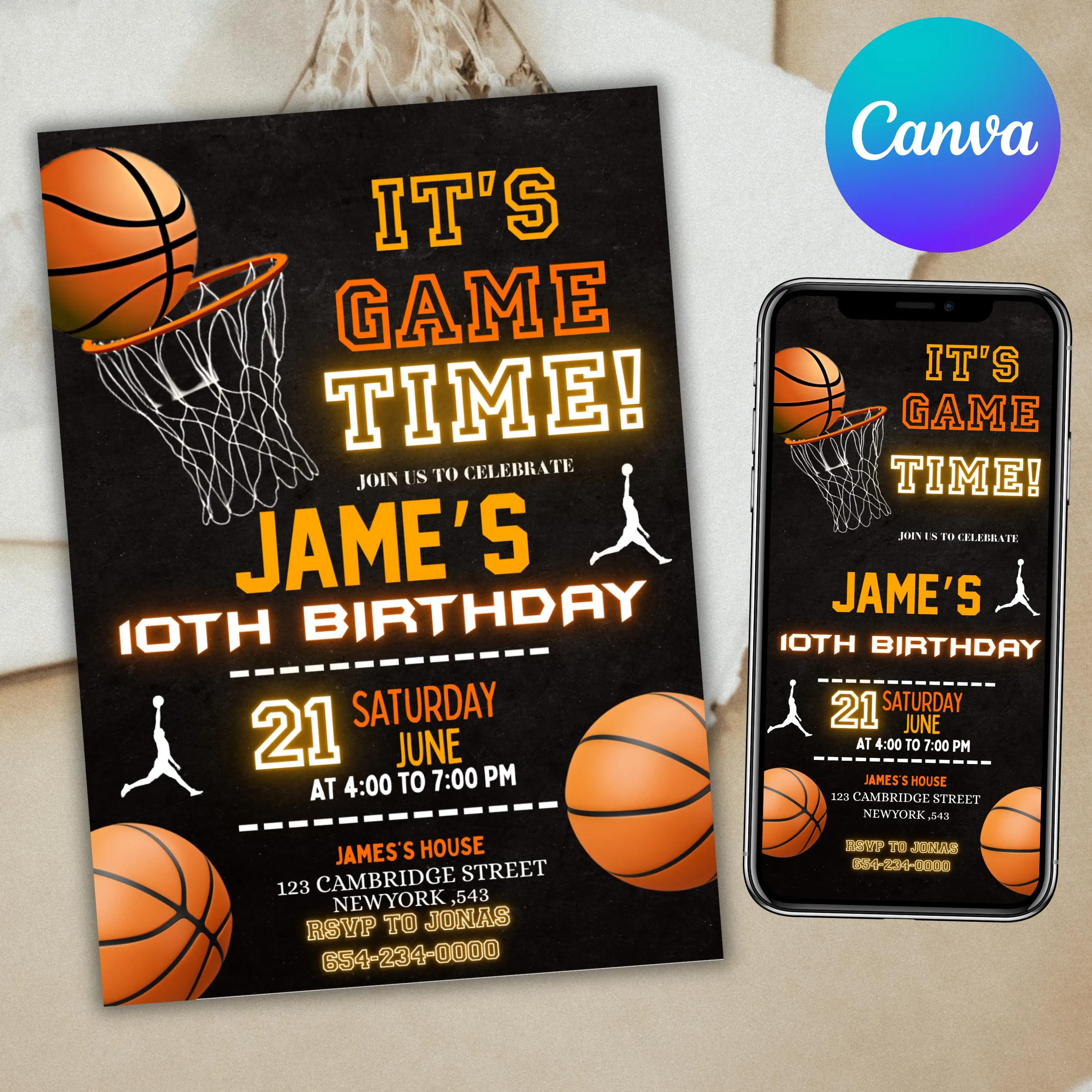 Basketball birthday Invitation, birthday invitation, Boys Girls Basketball Invite, sport birthday invite, Basketball Invite, Canva Editable