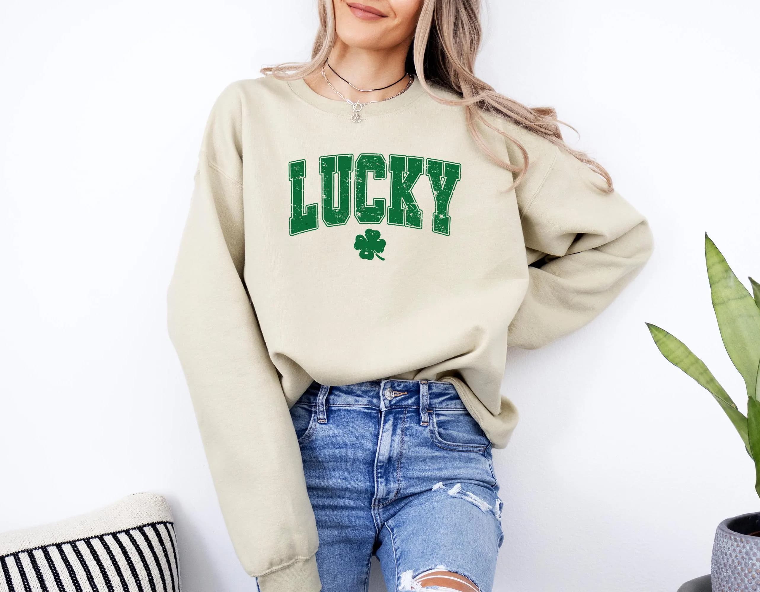 Retro Lucky Sweatshirt, Women's St Patricks Day Sweatshirt, Cute St Patricks Day Sweatshirt, Irish Shirt, Lucky Shirt, St Patricks Day Shirt - image 4