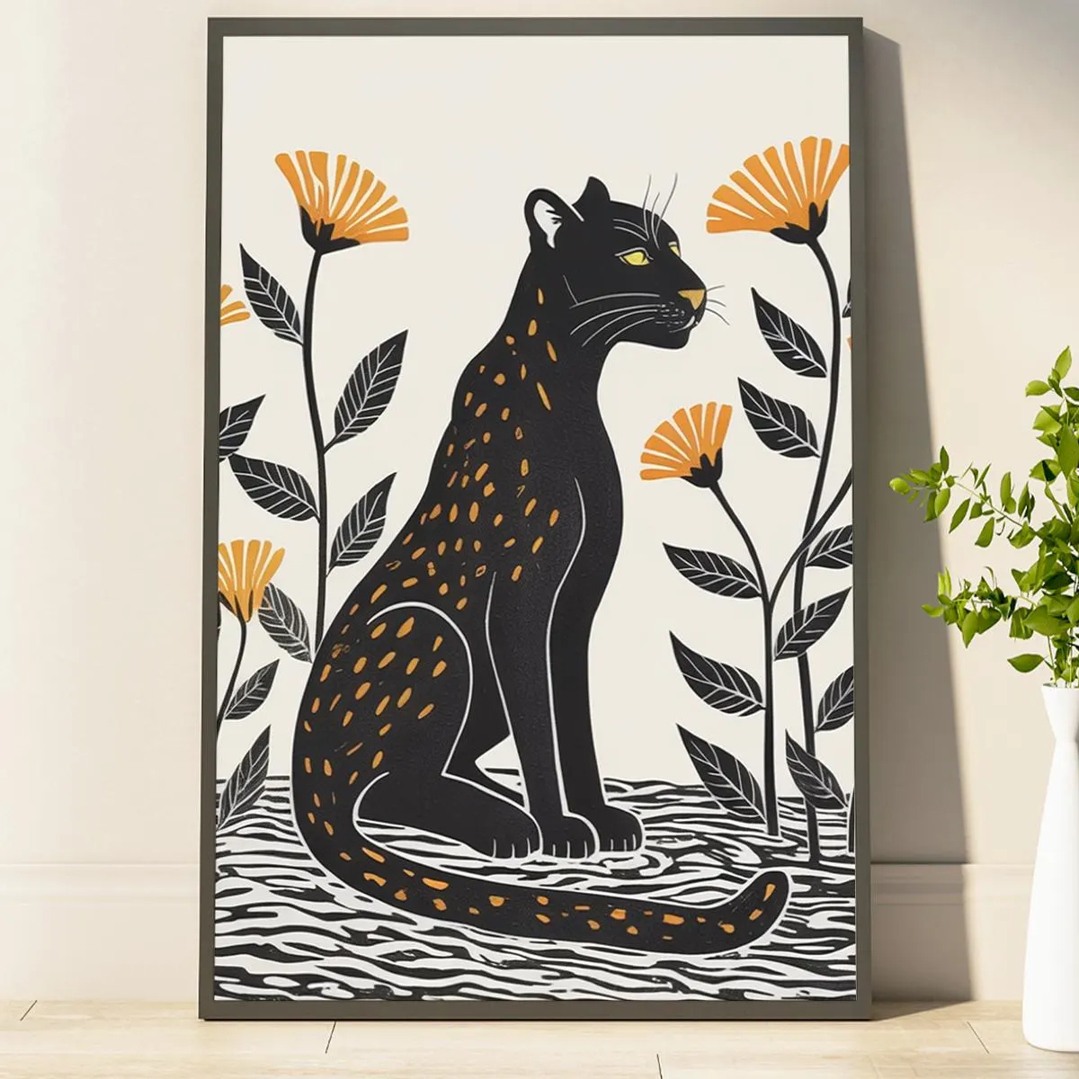 Panther Botanical Poster Colorful Mid Century Modern Home Decor Gifts For Her And Him