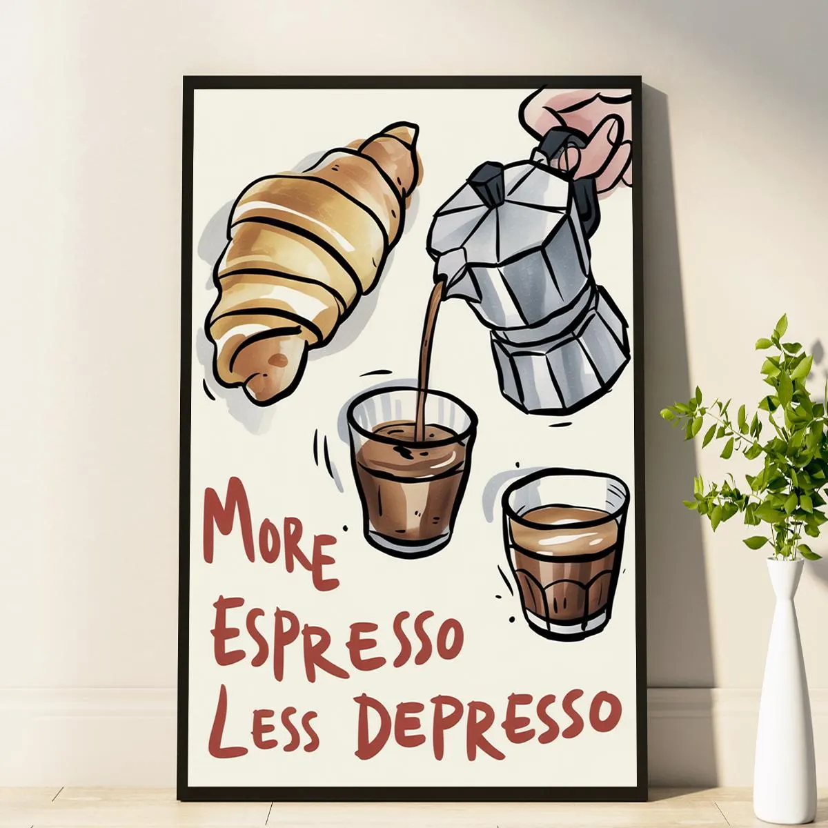 Coffee Lovers Wall Art More Espresso Less Depresso Print Charming Coffee Themed Poster Perfect for Kitchens or Cafés