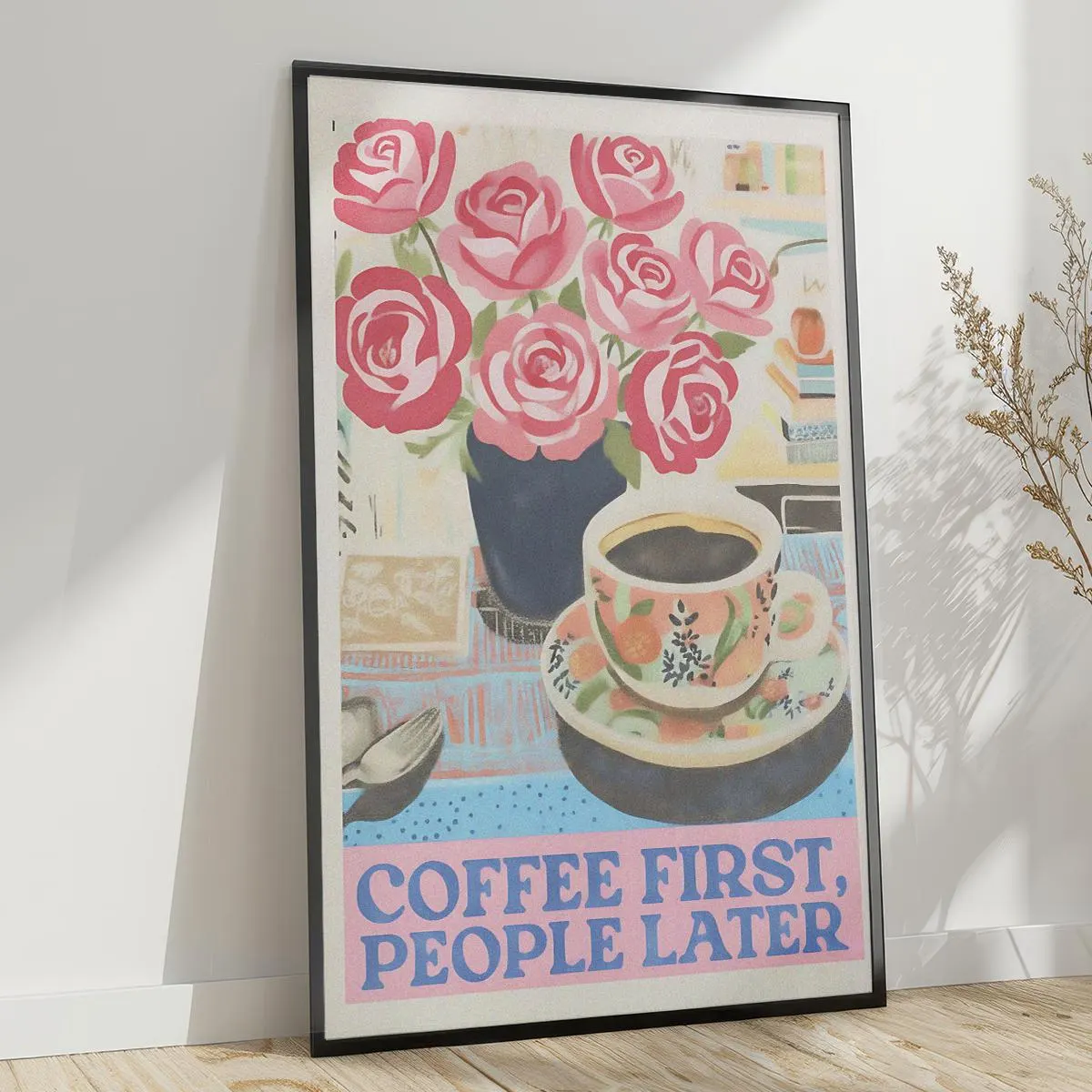 Coffee First Retro Wall Art Coffee Cart Print Coffee Lover Decor Trendy Retro Poster Maximalist Wall Art Home Decor Gifts - image 5