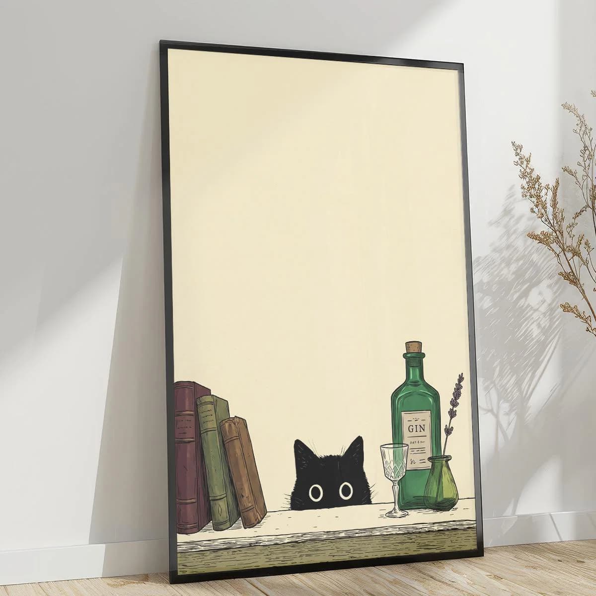 Black Cat Gin Poster, Vintage Bar Wall Art, Botanical Cat Print, Antique Kitchen Decor, Cottagecore Pub Art, Dark Academia Print - image 4