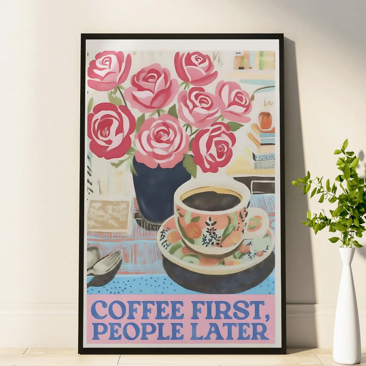 Coffee First Retro Wall Art Coffee Cart Print Coffee Lover Decor Trendy Retro Poster Maximalist Wall Art Home Decor Gifts - image 4