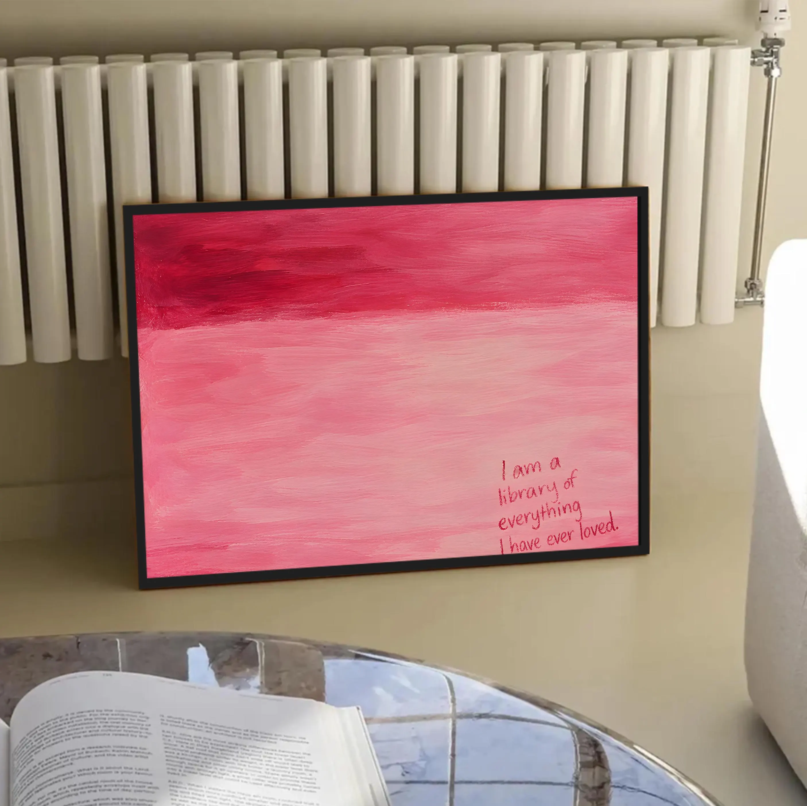 Pink Abstract Wall Art Print, I Am a Library of Everything I Have Ever Loved Quote Poster, Romantic Blush Red Minimalist Decor - image 4
