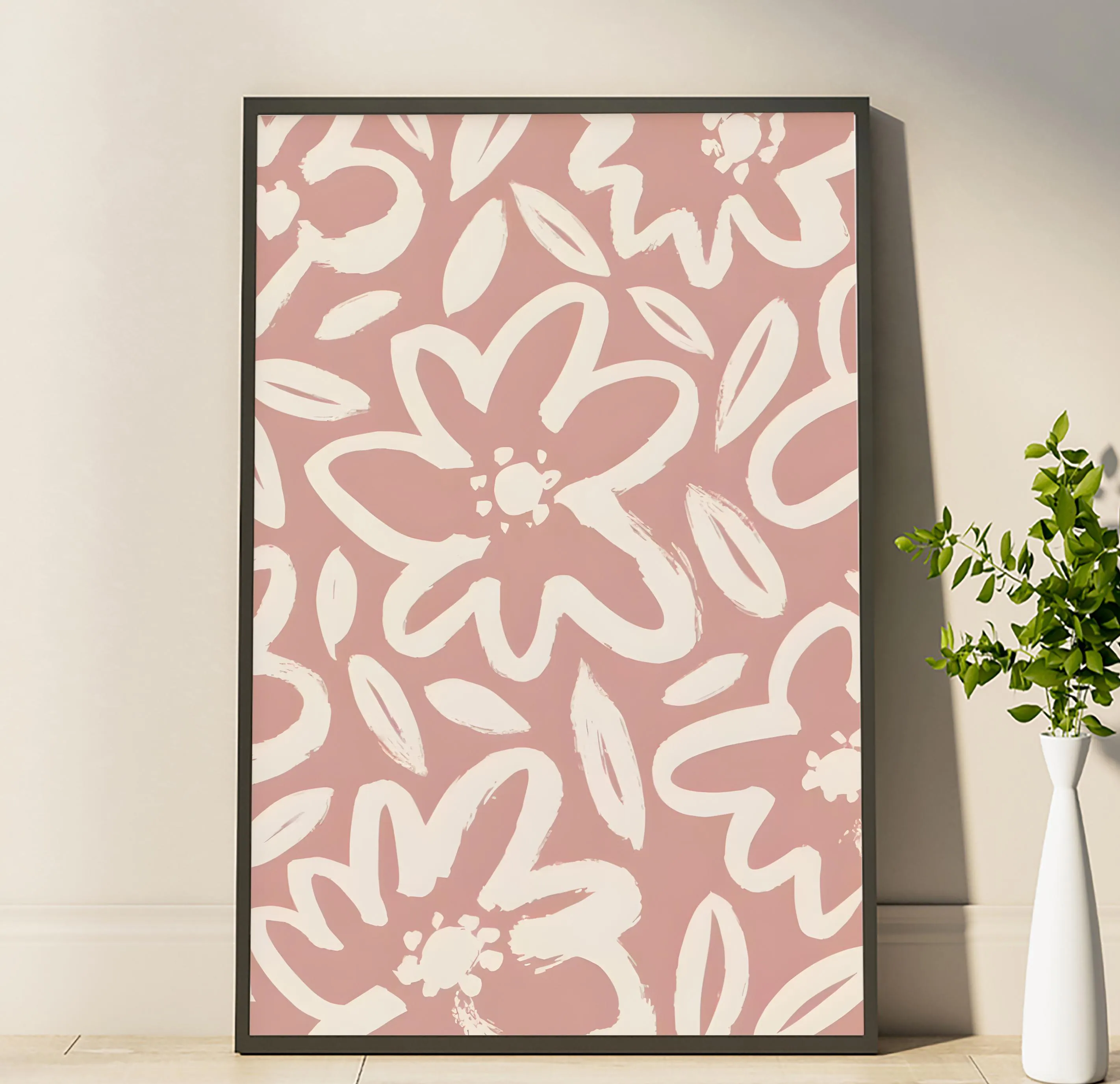 Vintage Floral Wall Art, Pink Flower Poster, Retro Botanical Print, Blush Pink Wall Decor, Cottagecore Art, Boho Bedroom Decor