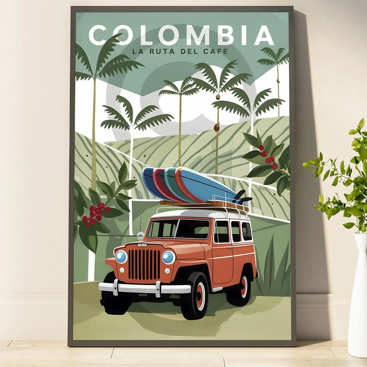 Vibrant Colombia Poster La Ruta Del Cafe Adventure Colorful Outdoor Adventure Print Ideal For Home Or Office Decor