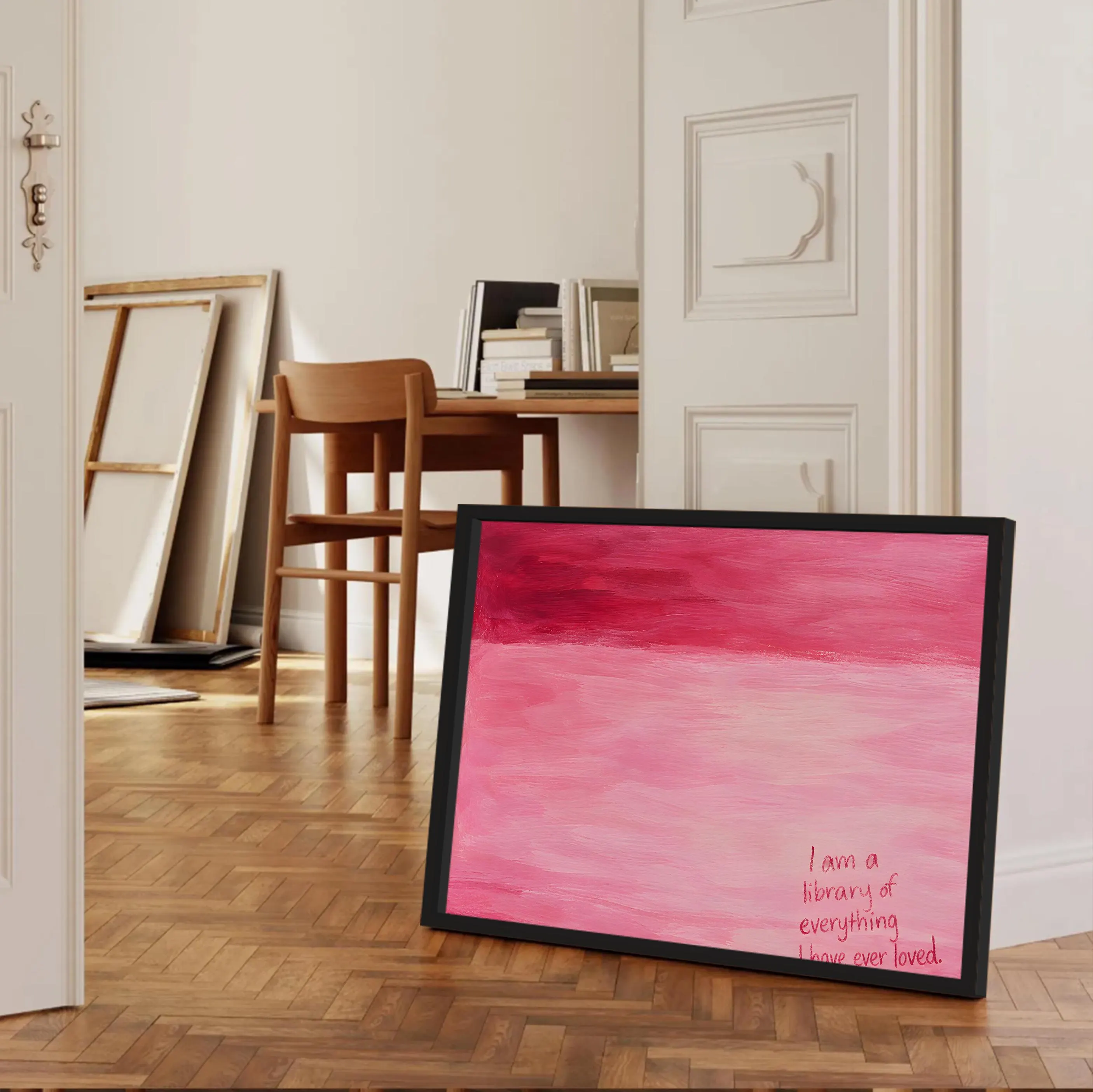 Pink Abstract Wall Art Print, I Am a Library of Everything I Have Ever Loved Quote Poster, Romantic Blush Red Minimalist Decor - image 5