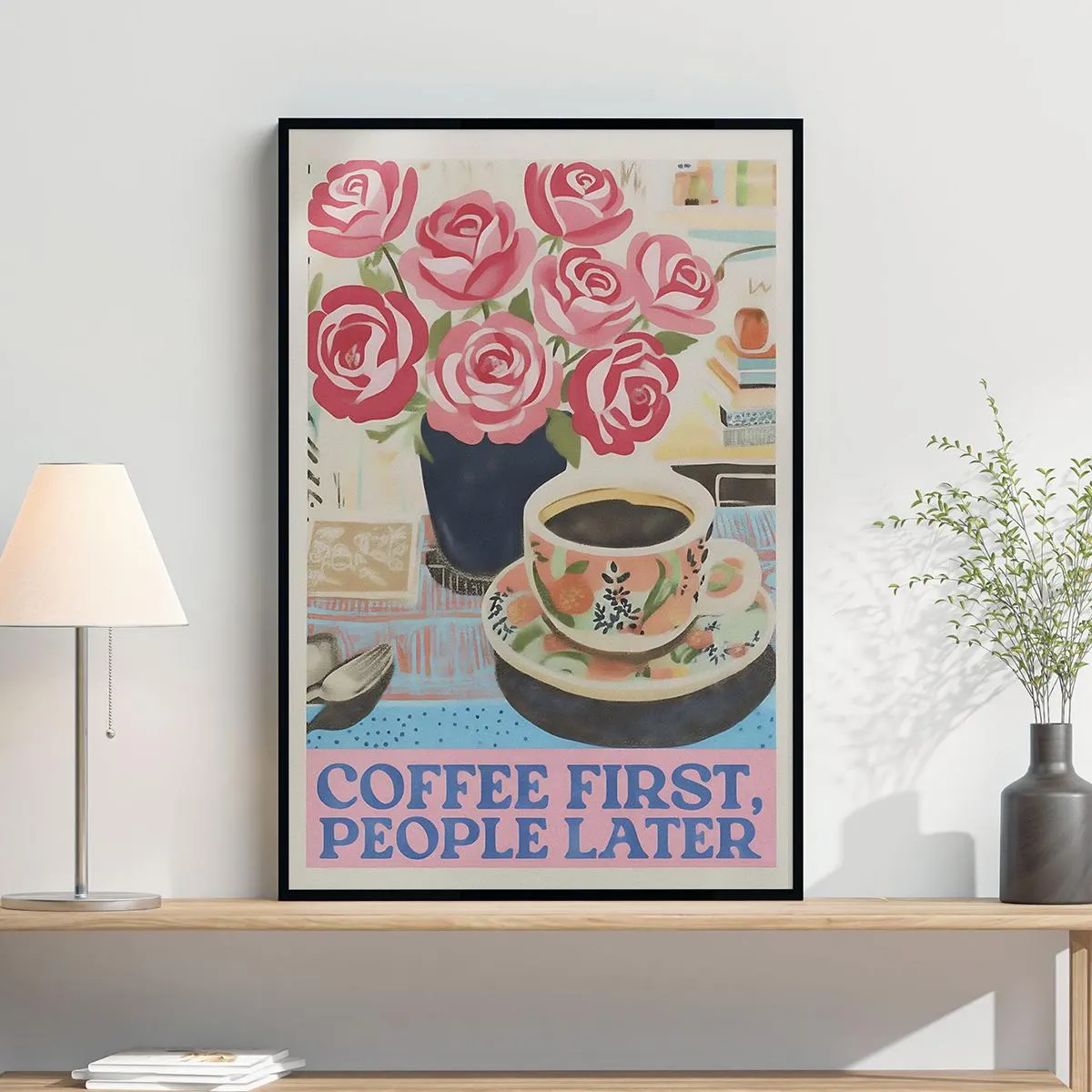 Coffee First Retro Wall Art Coffee Cart Print Coffee Lover Decor Trendy Retro Poster Maximalist Wall Art Home Decor Gifts - image 3