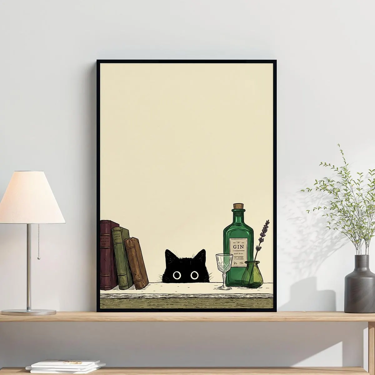Black Cat Gin Poster, Vintage Bar Wall Art, Botanical Cat Print, Antique Kitchen Decor, Cottagecore Pub Art, Dark Academia Print - image 3