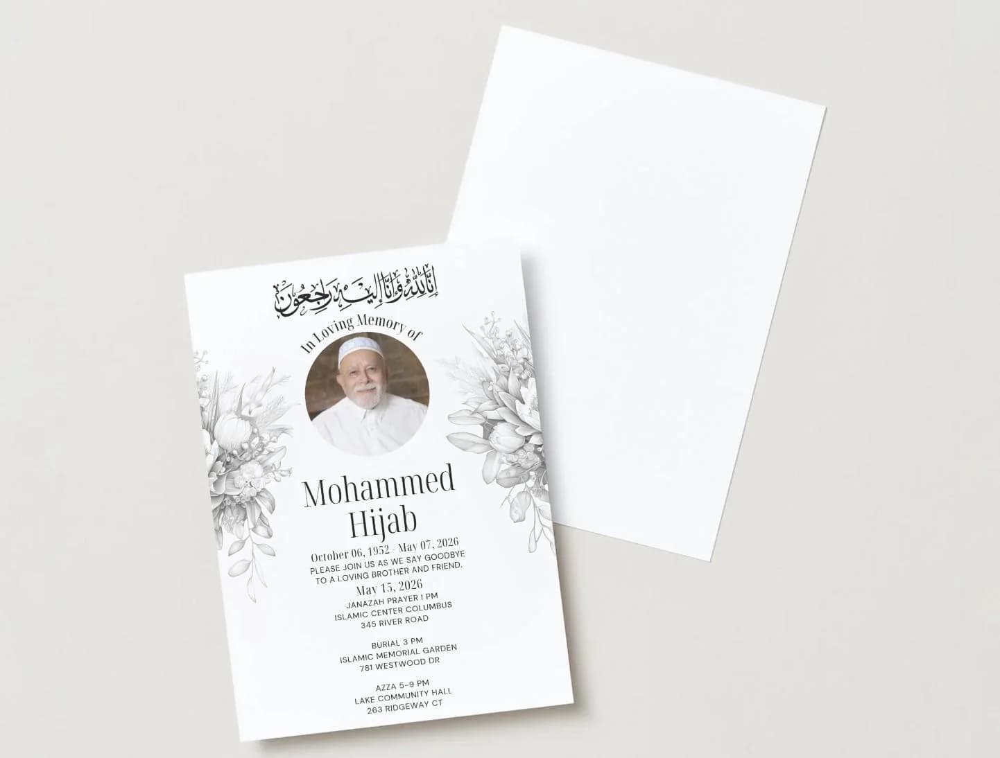 Muslim Funeral Invitation Template, Janaza Announcement, Islamic Evite (Canva Editable Digital Download) - image 4