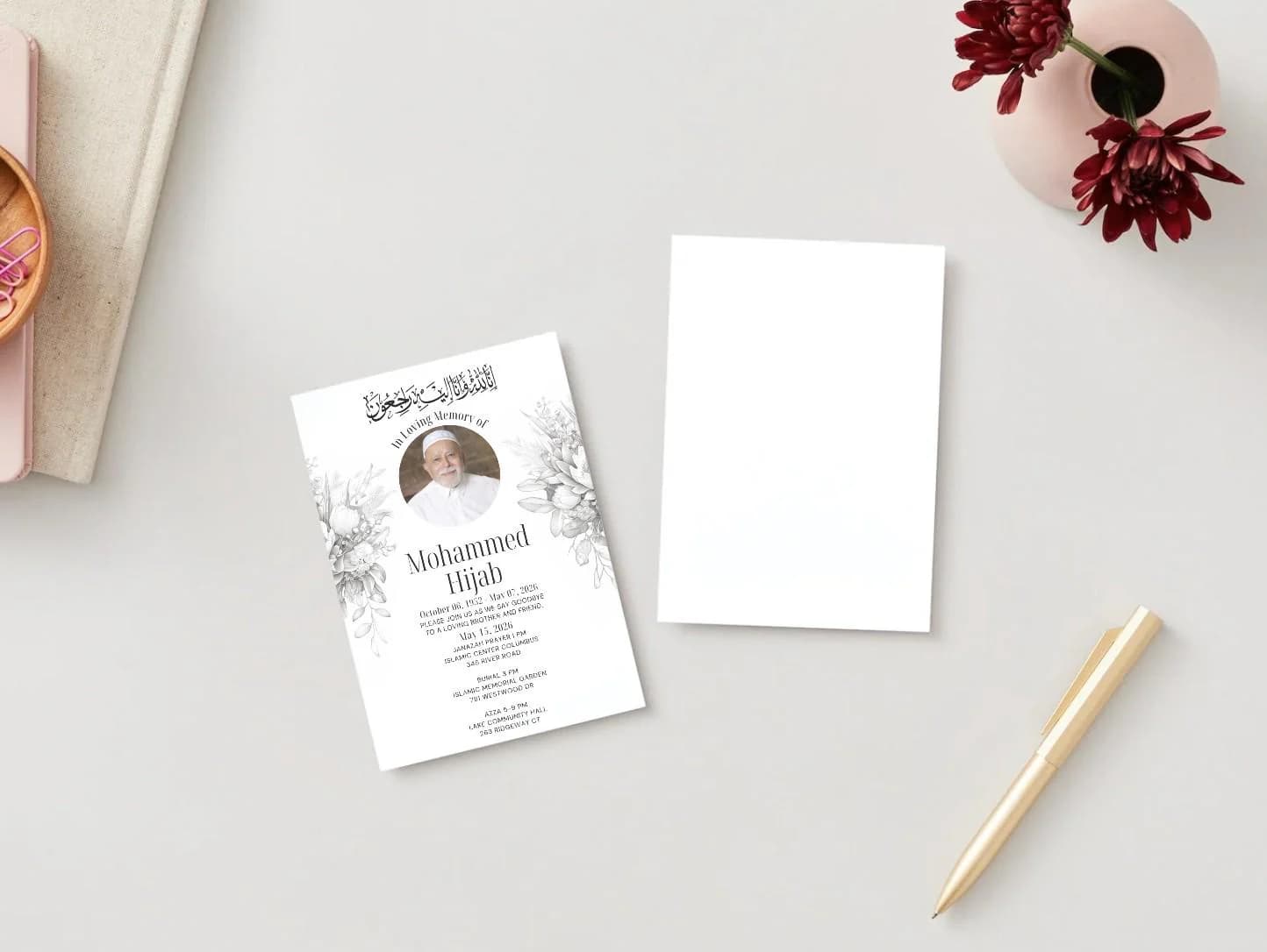 Muslim Funeral Invitation Template, Janaza Announcement, Islamic Evite (Canva Editable Digital Download) - image 2