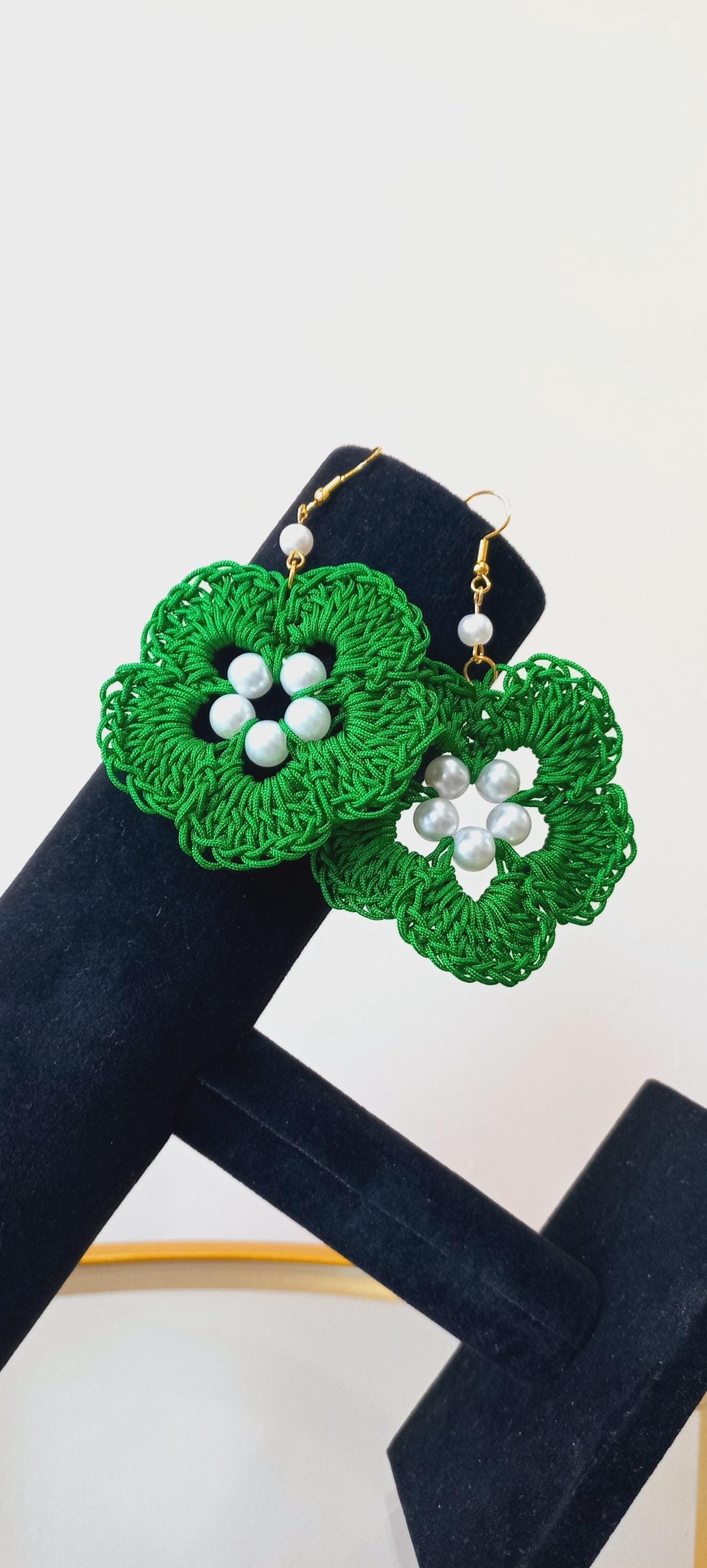 Crochet Flower Earrings: Green Boho Statement Jewelry - image 4