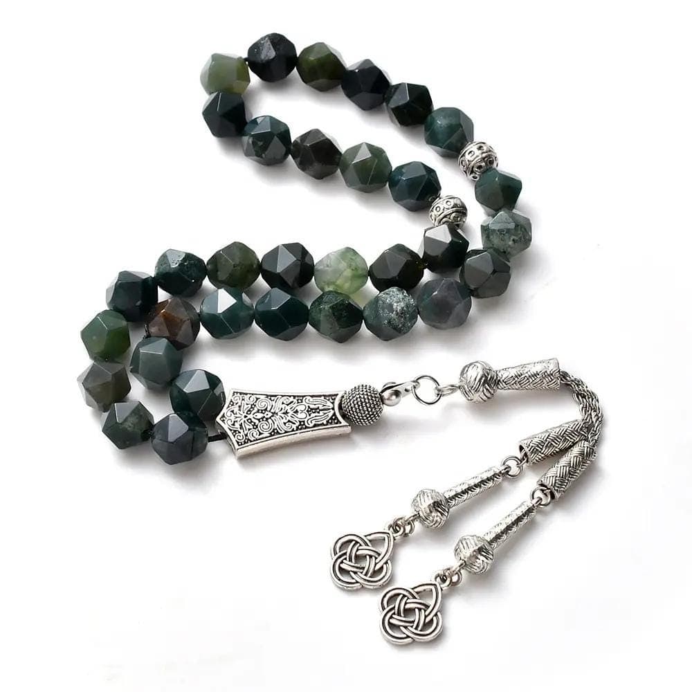 The Tranquil Misbaha: Natural Moss Agate - 33 Beads, 10mm- Islamic Tasbih - Gift Luxury Packaging, Authentic Gemstone Tasbeeh Bead - image 3
