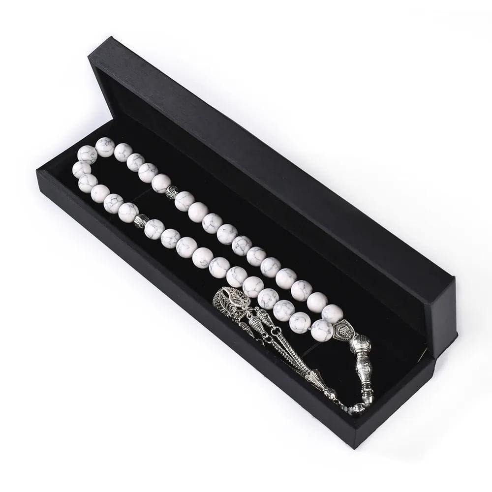 The Purity Misbaha: Howlite White - 33 Beads, 10mm- Islamic Tasbih - Gift Luxury Packaging, Authentic Gemstone Tasbeeh Bead - image 4