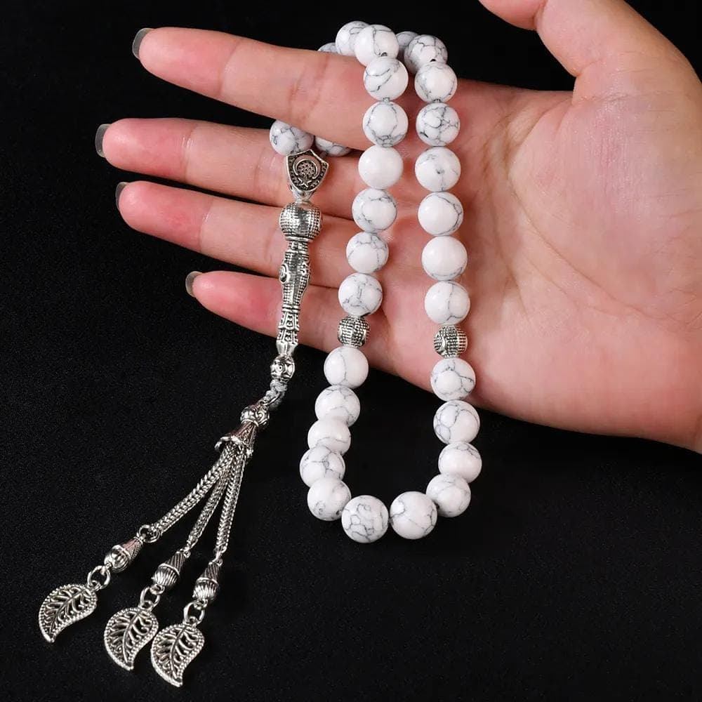 The Purity Misbaha: Howlite White - 33 Beads, 10mm- Islamic Tasbih - Gift Luxury Packaging, Authentic Gemstone Tasbeeh Bead - image 3