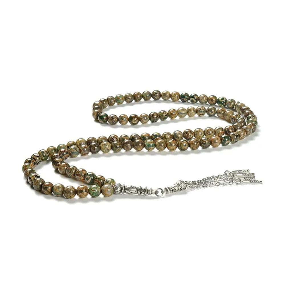 Mystic Green Misbaha: Green Tibetan Dzi - 99 Beads, 8mm - Islamic Tasbih - Luxury Packaging For Gifting, Authentic Gemstone Tasbeeh Bead - image 5