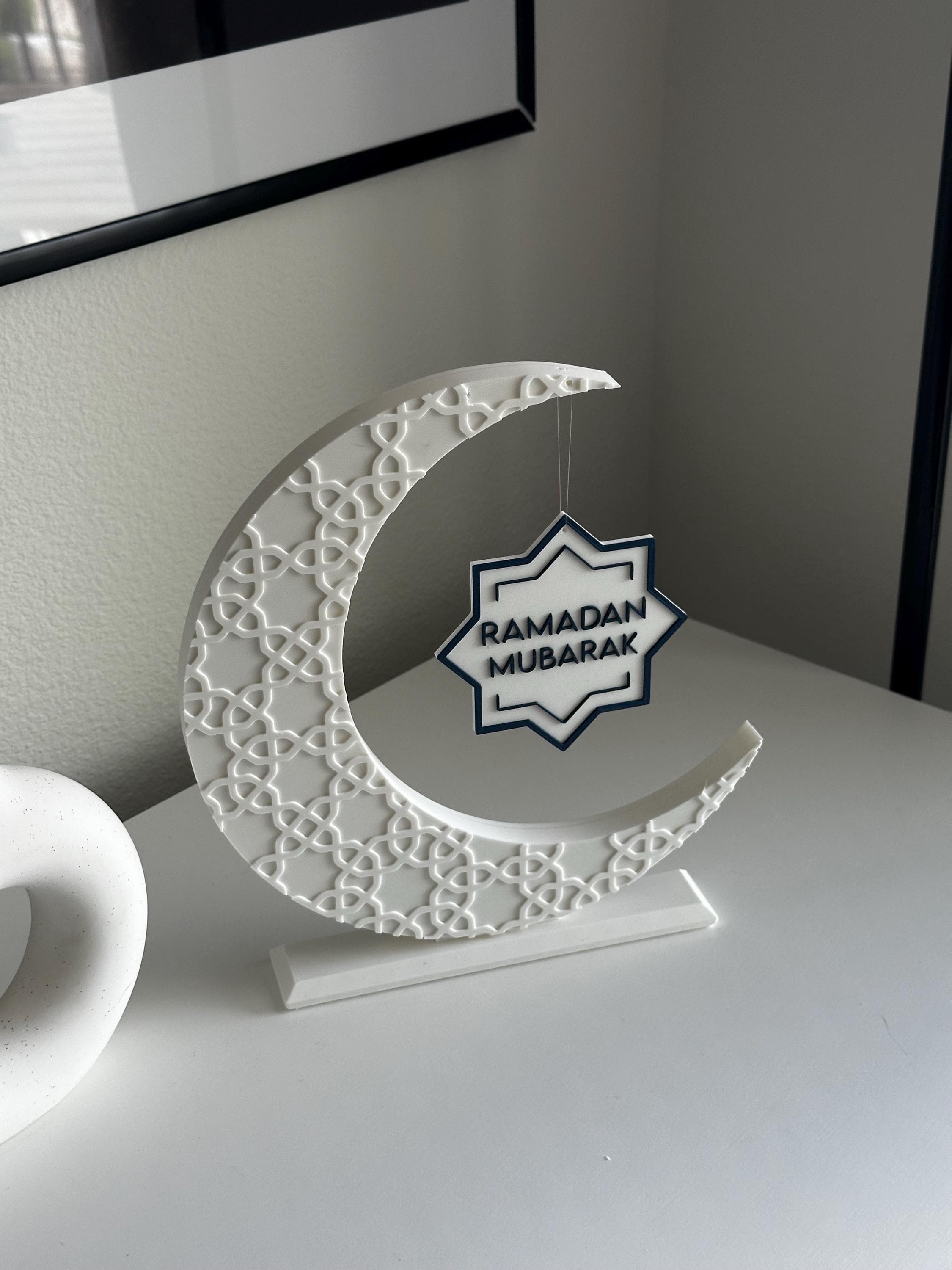 Ramadan Mubarak Crescent Moon Decor | Islamic Tabletop Decoration | Muslim Home Accent | Eid Ramadan Gift | 3D Printed Sign - image 3