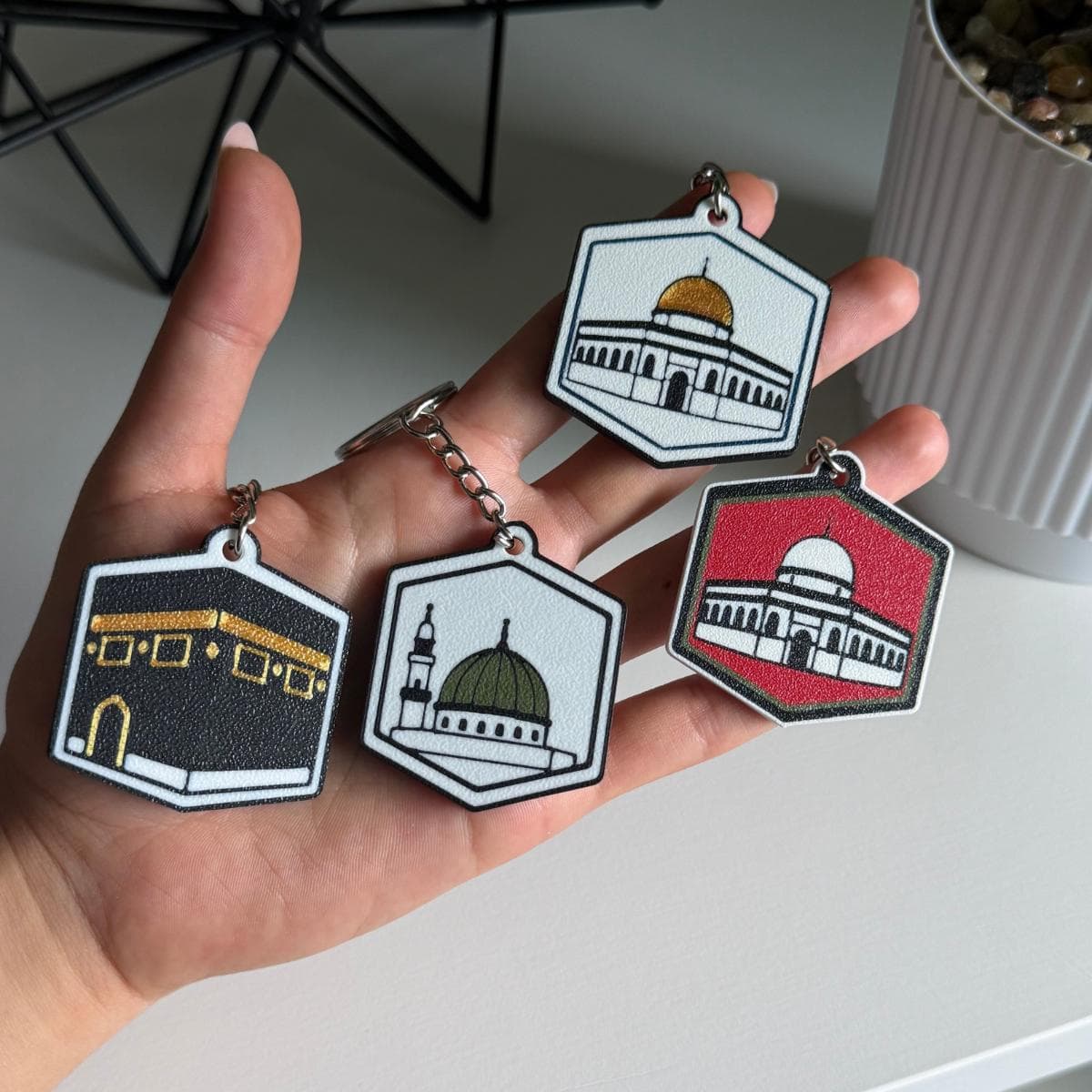Islamic Landmark Keychain Set | Kaaba, Masjid Nabawi & Masjid Al-Aqsa Muslim Gift | Ramadan, Eid, Umrah Keepsake